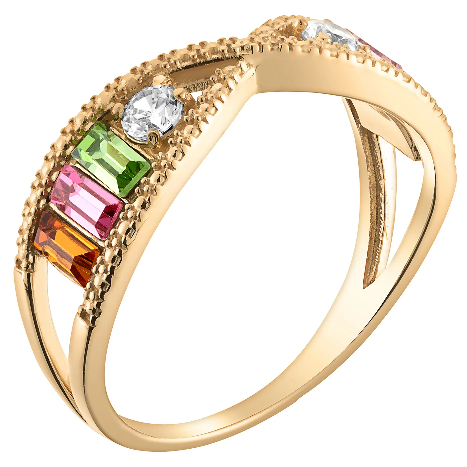 14K Gold over Sterling Family Baguette Birthstone Ring with CZ - Image 2
