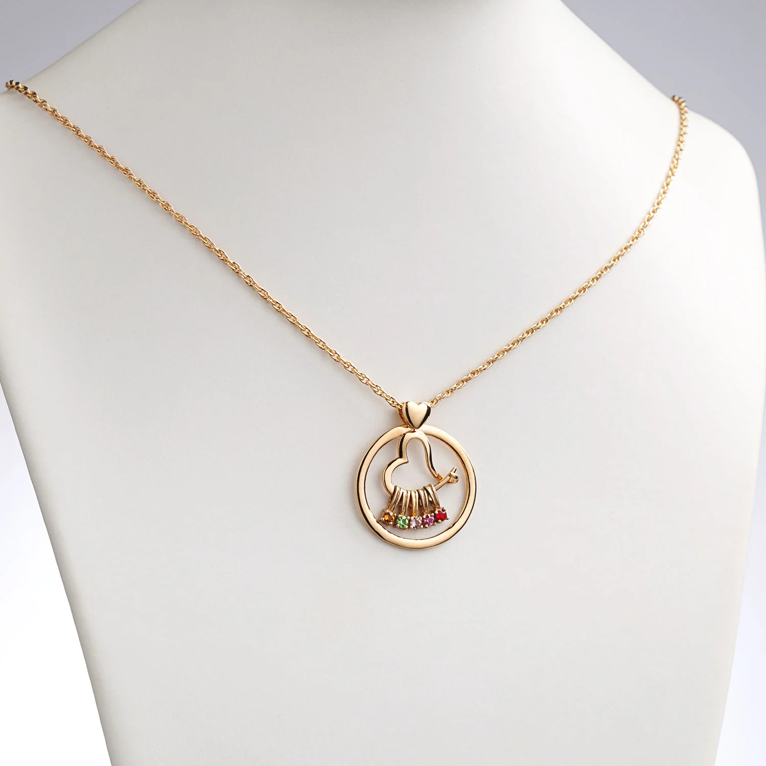 14K Gold over Sterling Family Circle and Heart Slider Pendant - Image 2