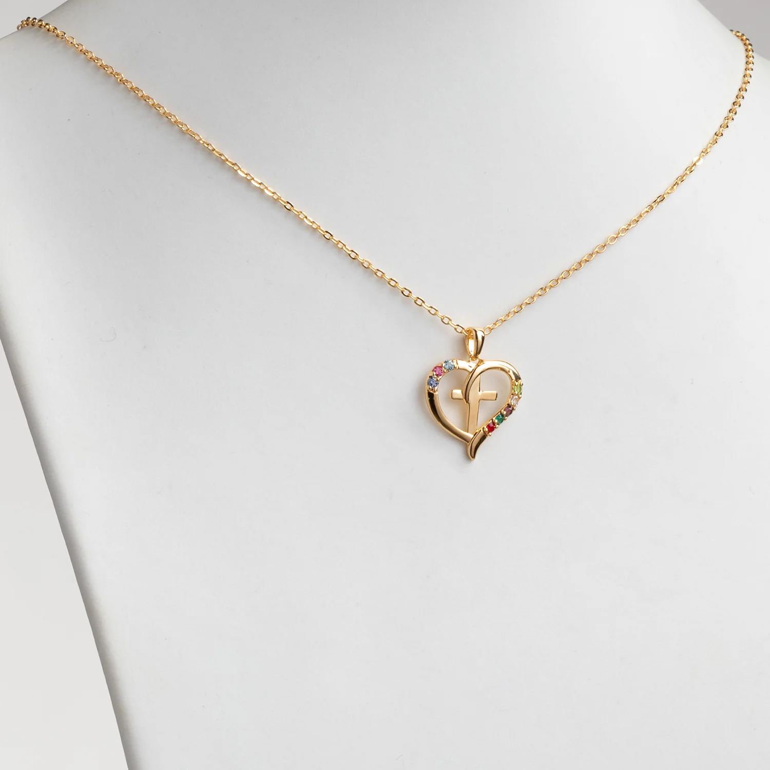 14K Gold over Sterling Family Heart and Cross Birthstone Pendant - Image 2