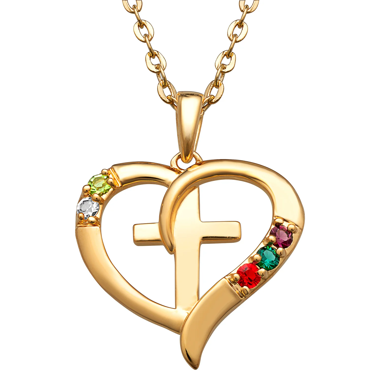 14K Gold over Sterling Family Heart and Cross Birthstone Pendant - Image 5