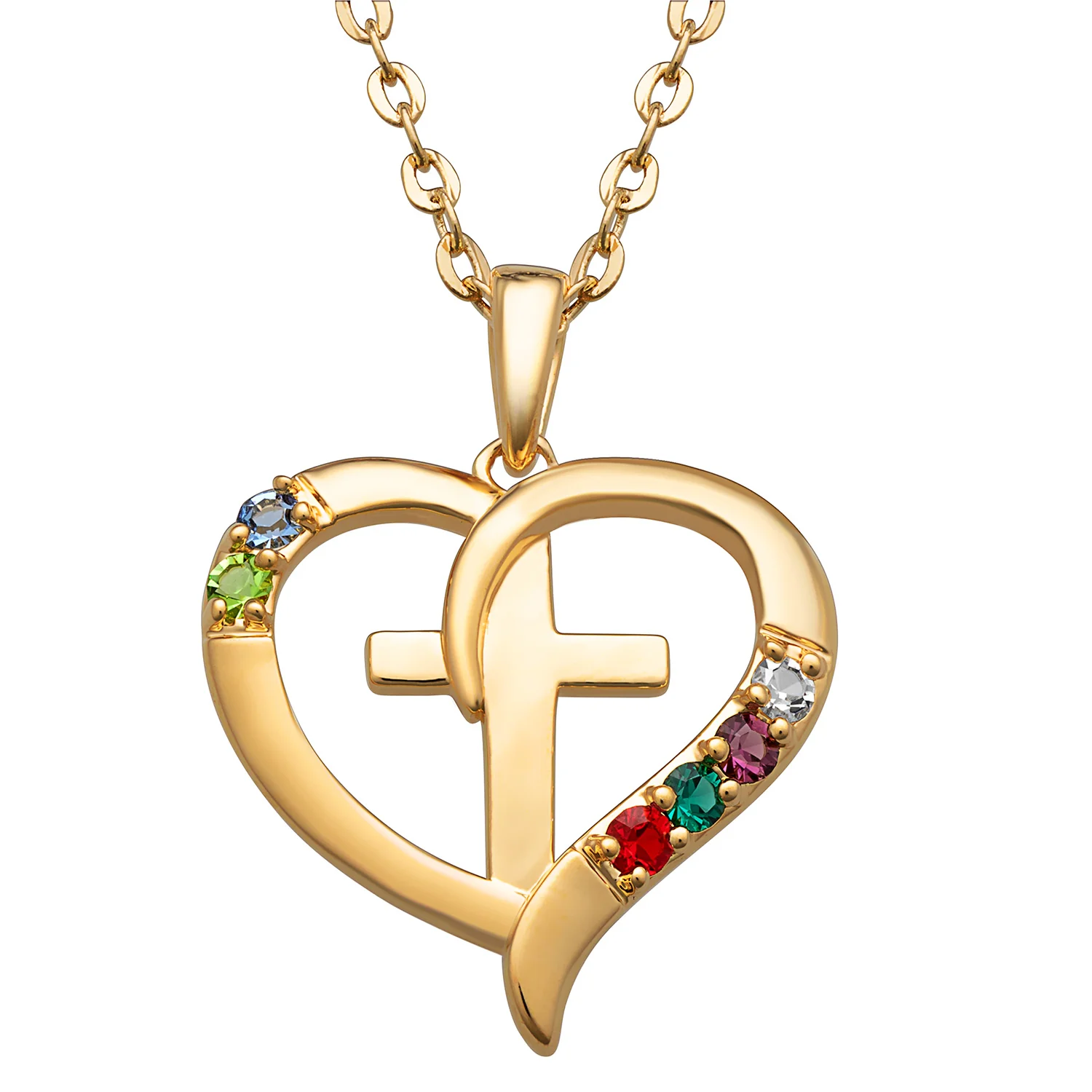 14K Gold over Sterling Family Heart and Cross Birthstone Pendant - Image 6