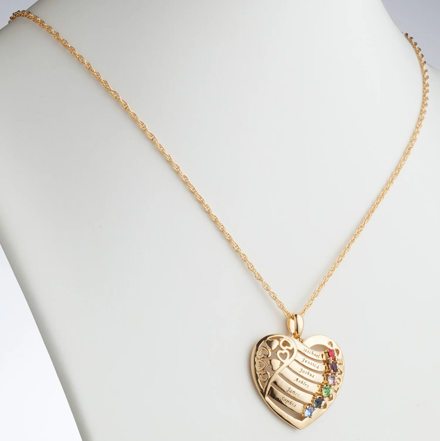 14K Gold over Sterling Family Heart Birthstone LOVE Pendant - Image 2