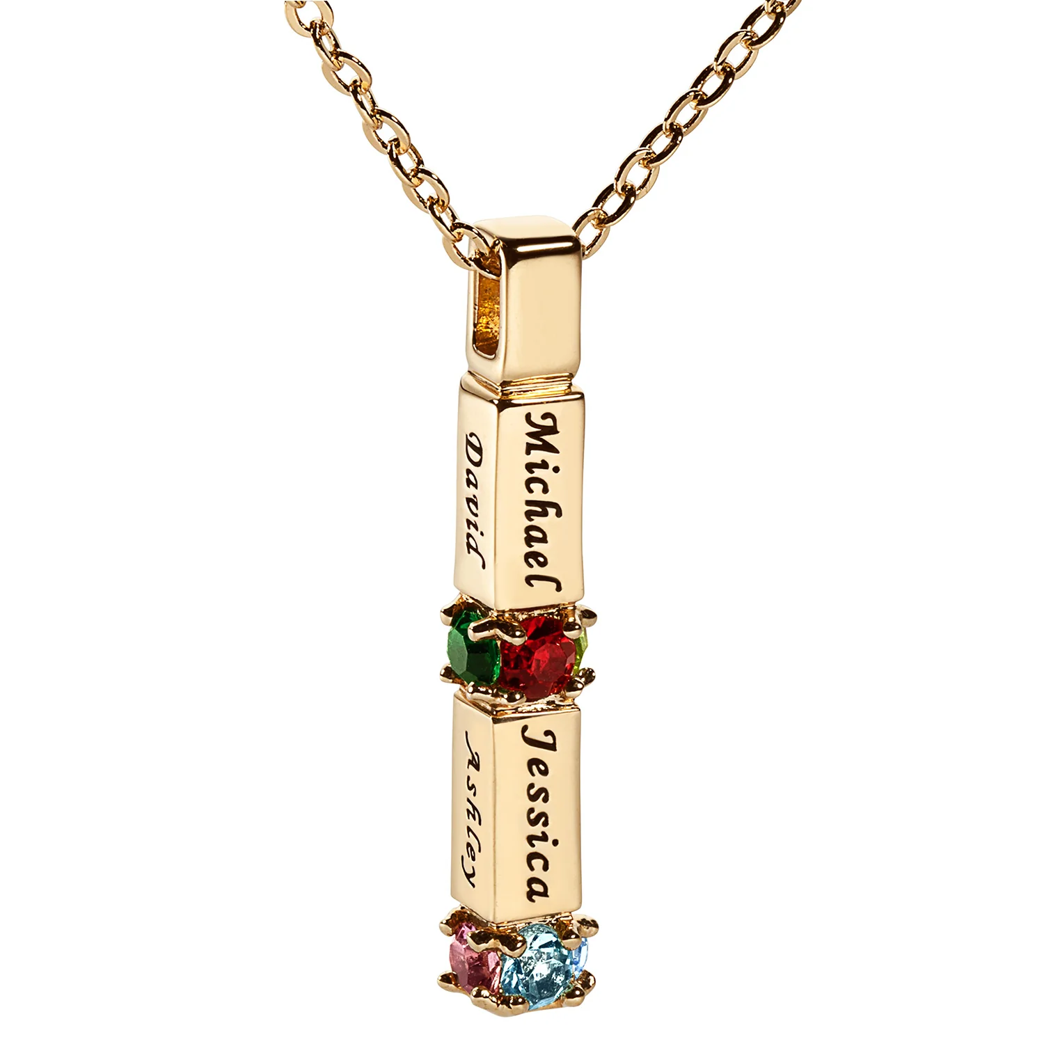 14K Gold over Sterling Family Name and Birthstone Bar Pendant - Image 2