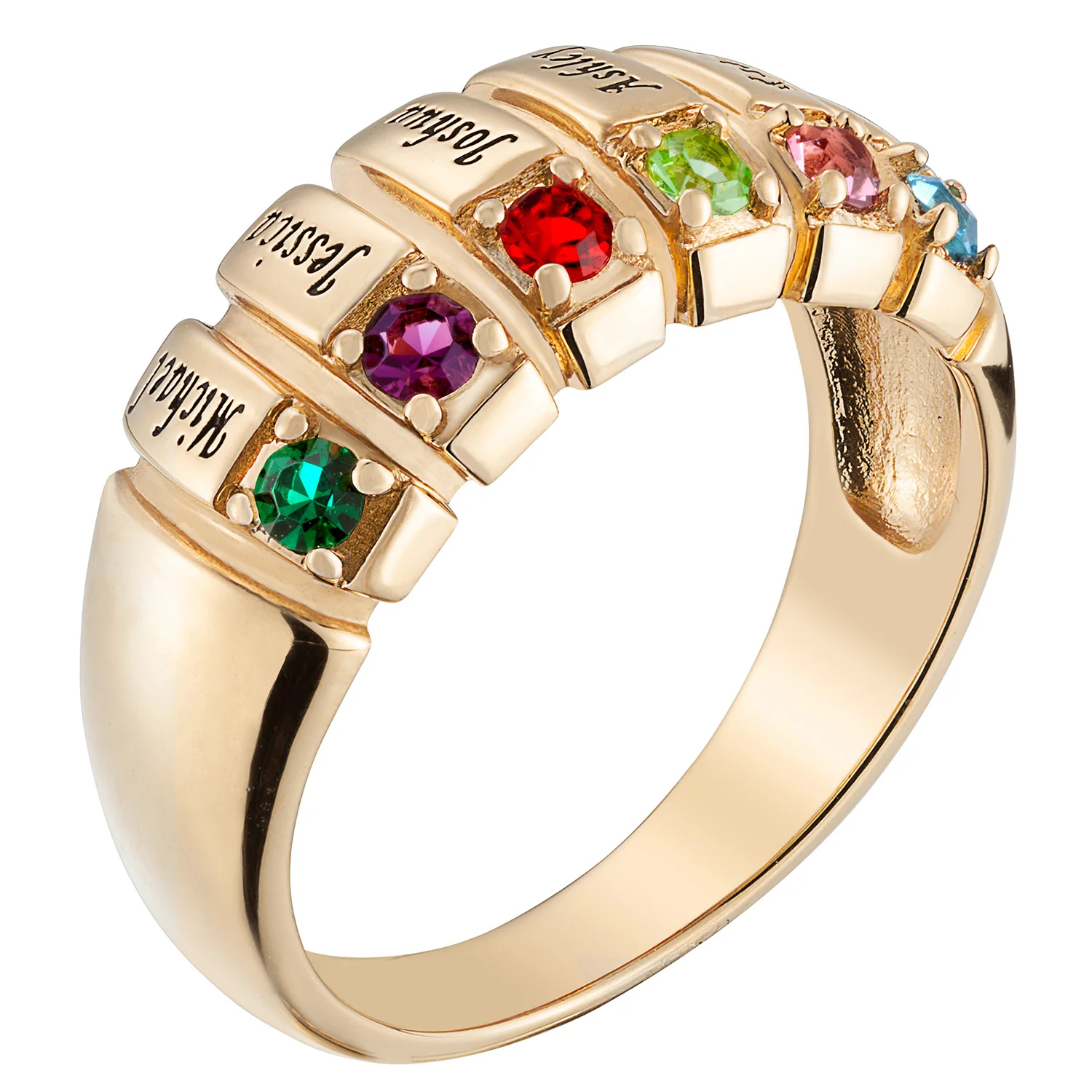 14K Gold over Sterling Family Name and Birthstone Ring - Image 2