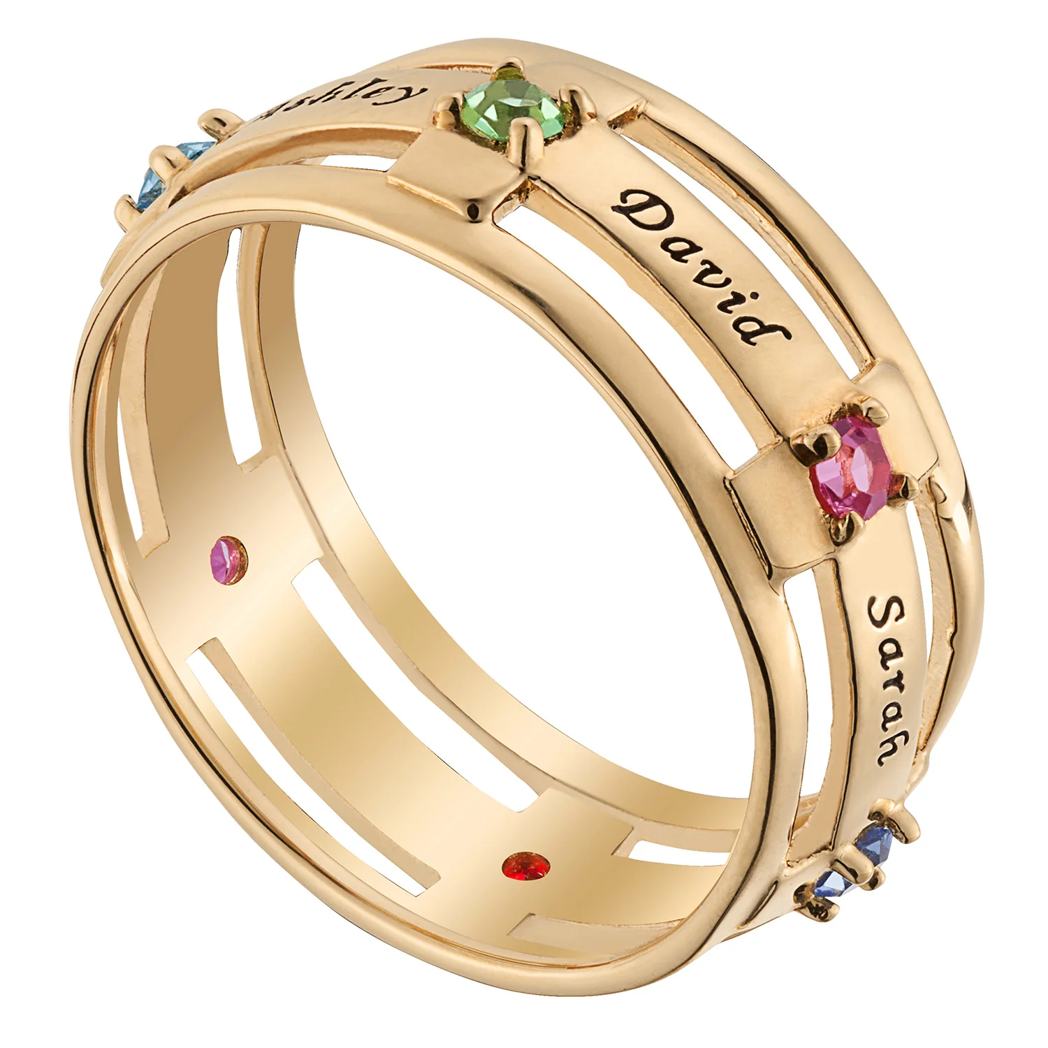 14K Gold over Sterling Family Name and Birthstone Ring - Image 2