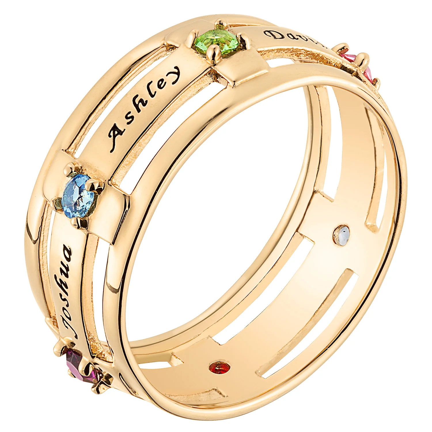 14K Gold over Sterling Family Name and Birthstone Ring - Image 3