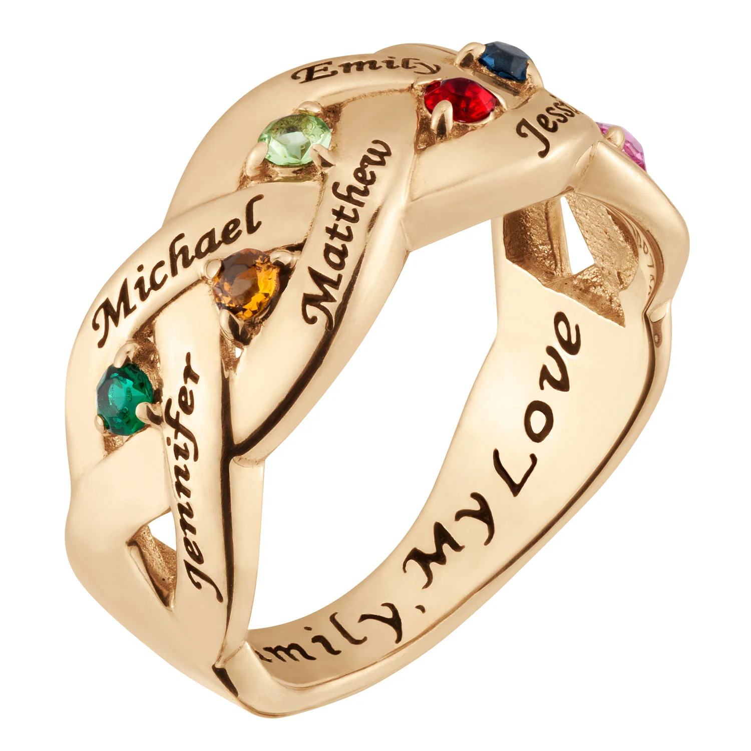 14K Gold over Sterling Family Name & Birthstone Ring - Image 2