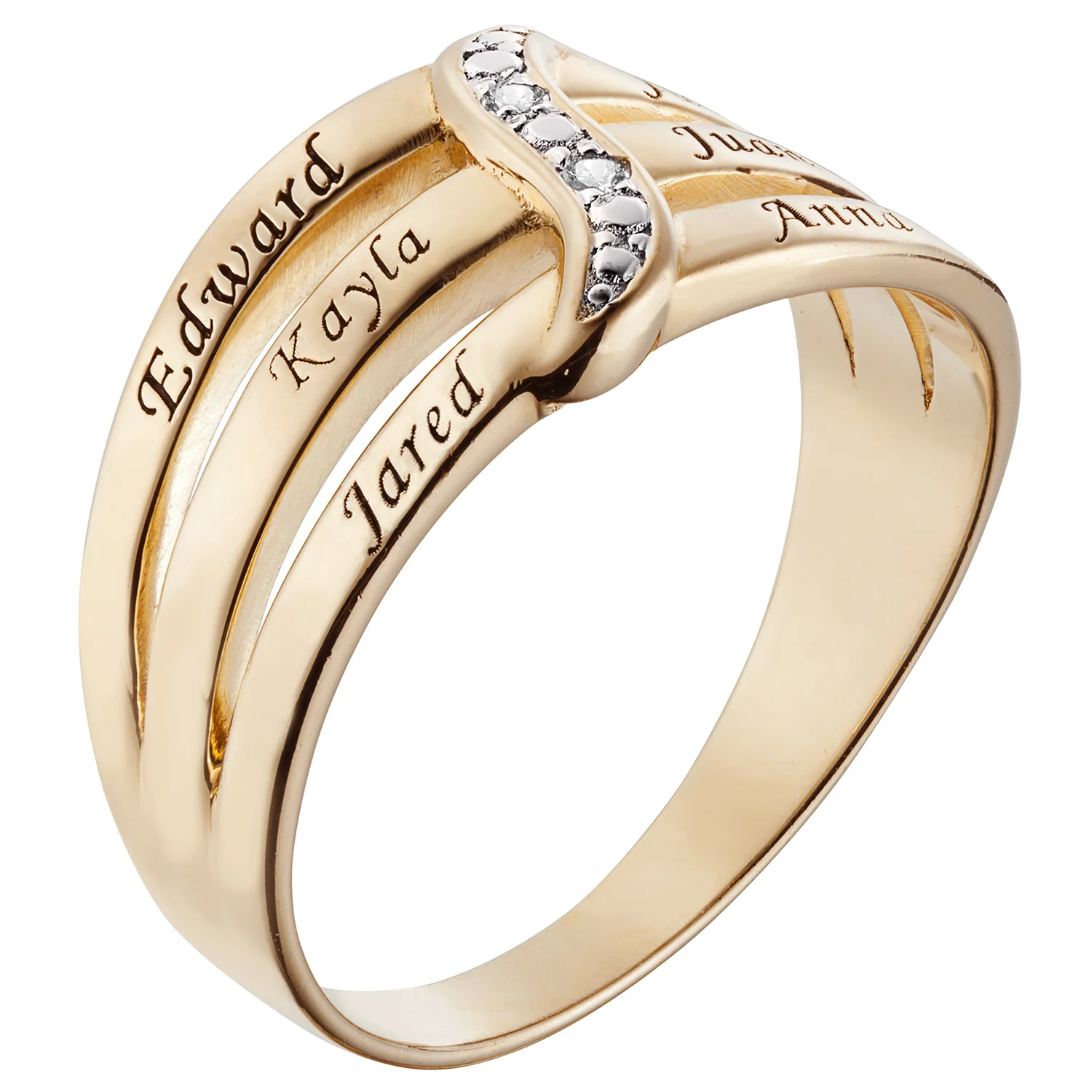 14K Gold over Sterling Family Name Ring with Diamond Accent - Image 2