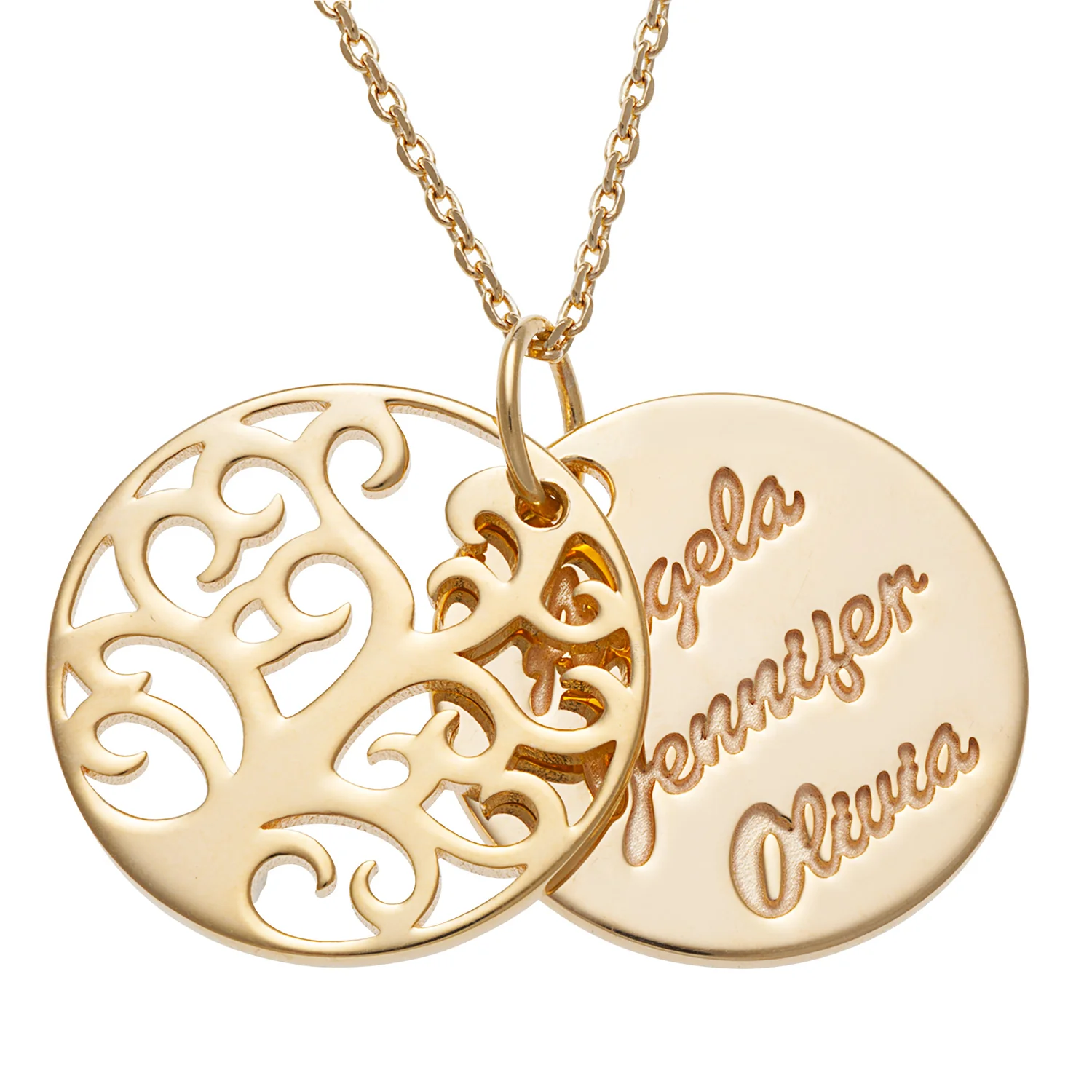 14K Gold over Sterling Family Tree Name Necklace - Image 3