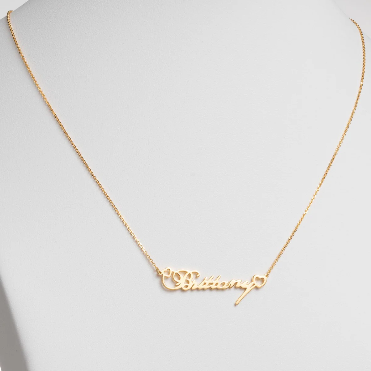 14K Gold over Sterling Fancy Script Name with Hearts Necklace - Image 2