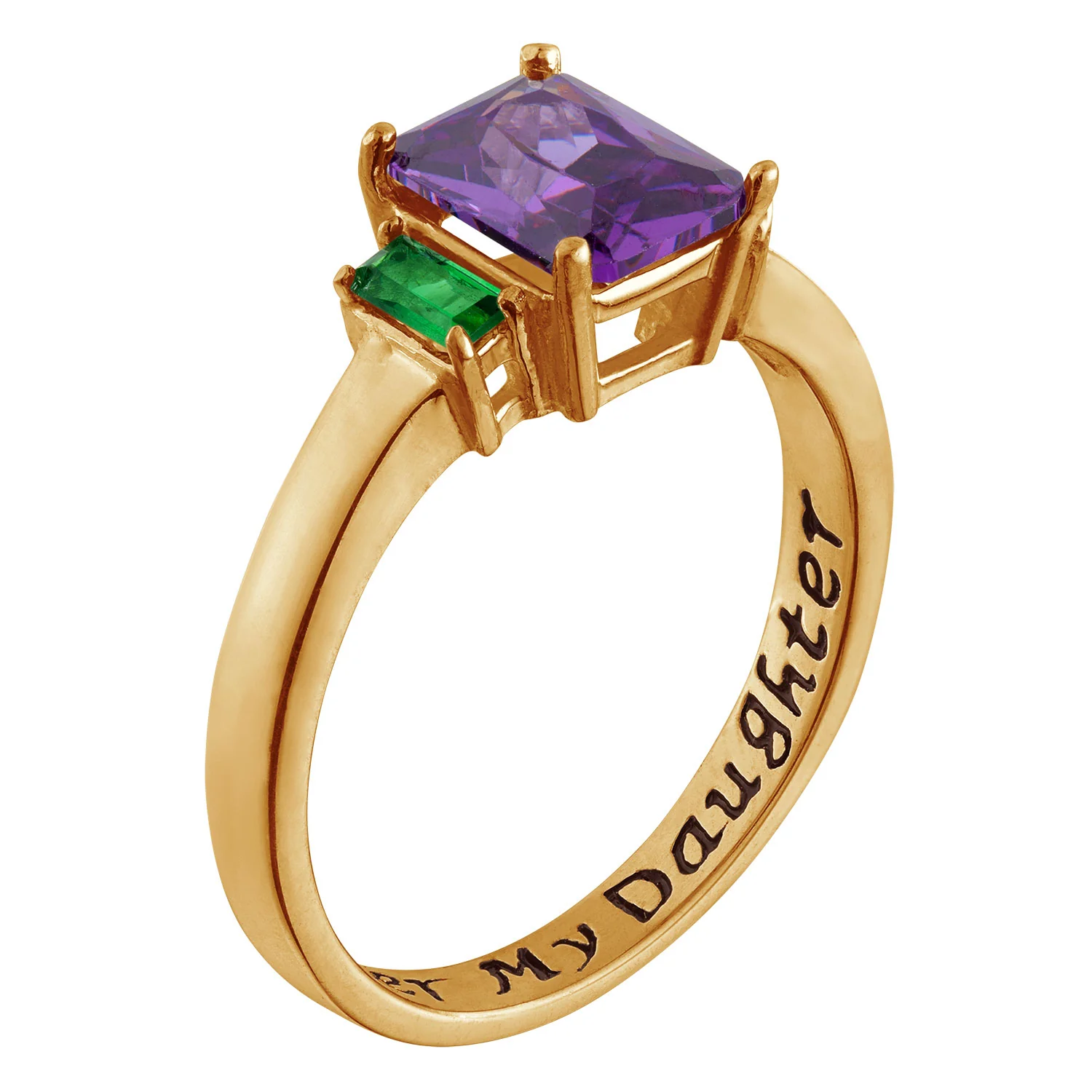 14K Gold over Sterling Forever My Daughter Emerald-cut Birthstone Ring - Image 2