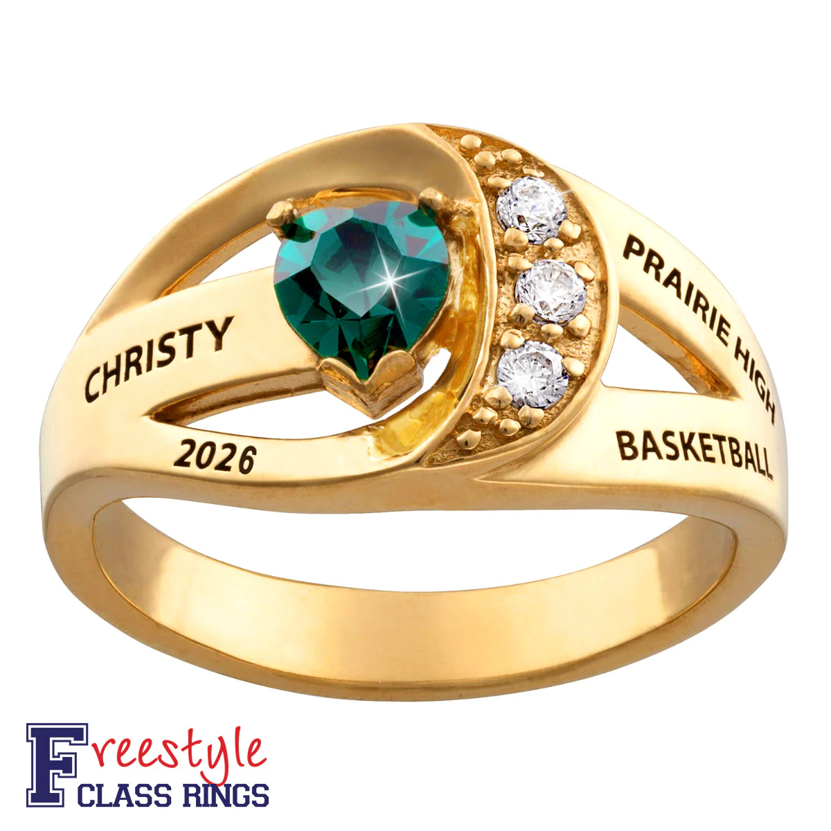 14K Gold over Sterling Freestyle Heart Birthstone Class Ring with CZ