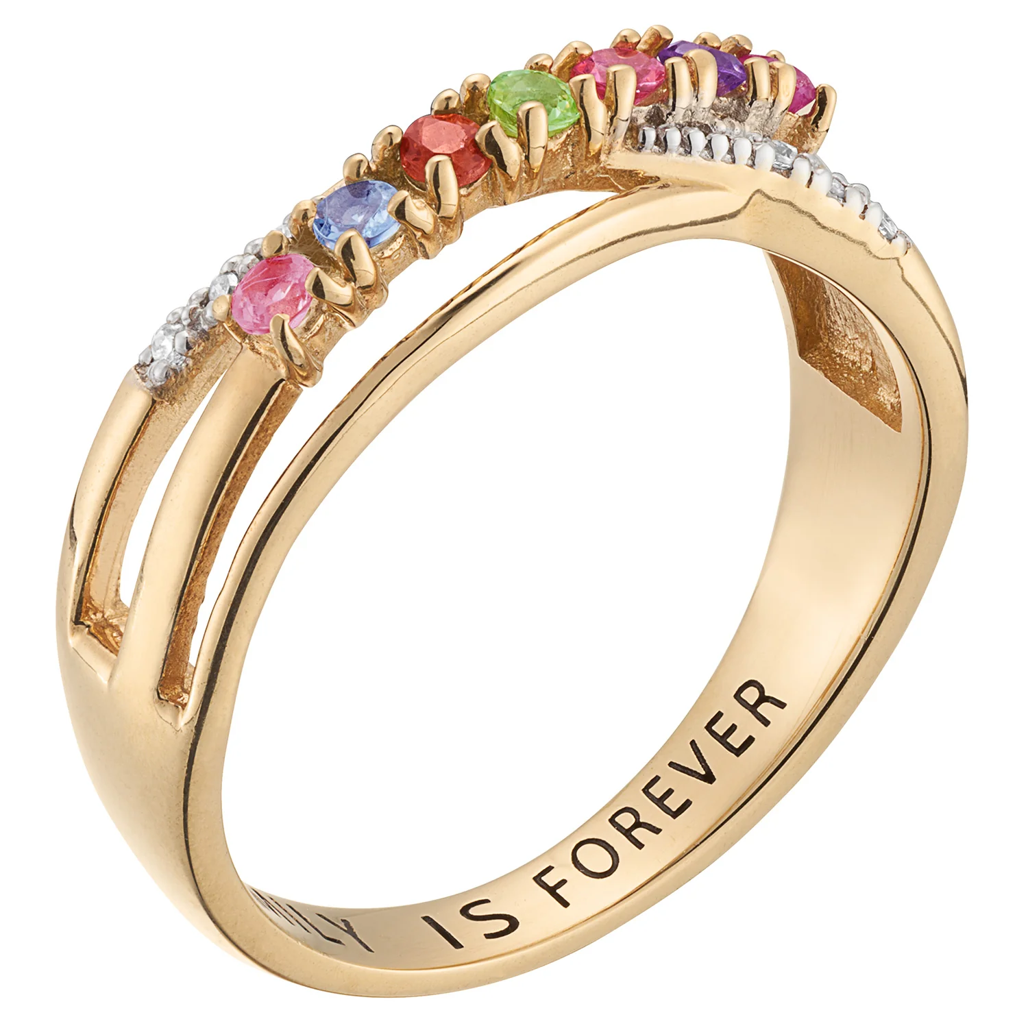14K Gold over Sterling Genuine Birthstone and Diamond Accent Family Ring - Image 2