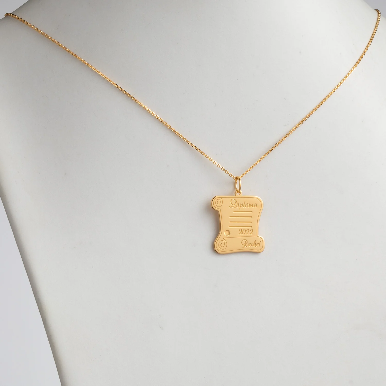14K Gold over Sterling Graduation Diploma Engraved Name Pendant - Image 2