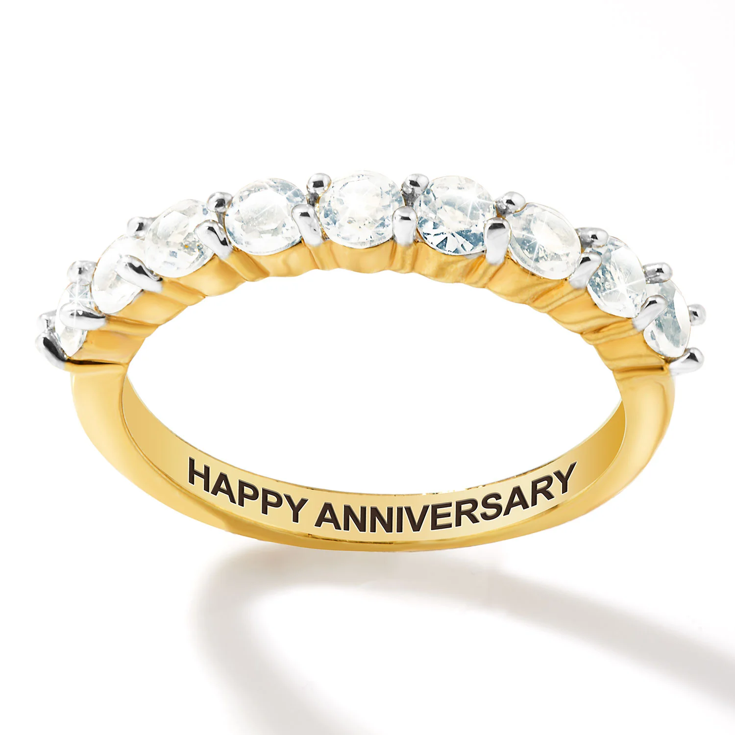 Gold over Sterling Half Eternity Round White Topaz Ring