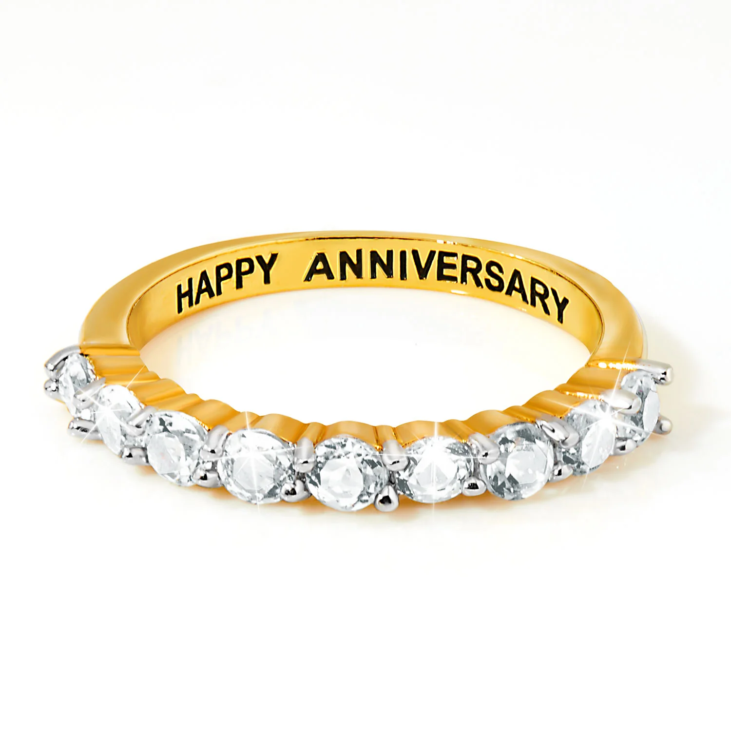 Gold over Sterling Half Eternity Round White Topaz Ring - Image 4