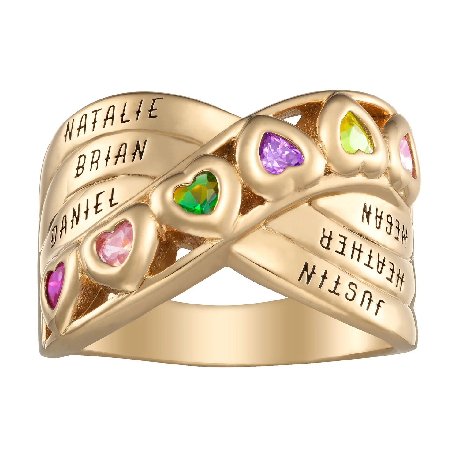 14K Gold over Sterling Heart Birthstone and Name Ring