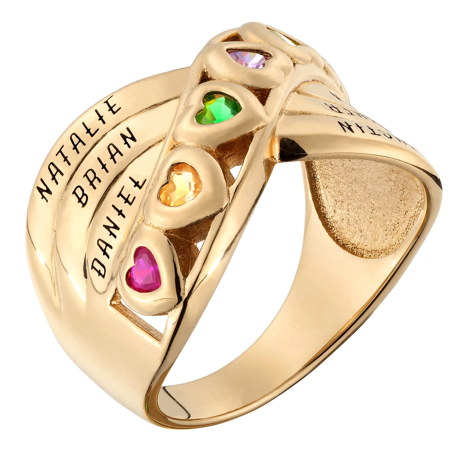 14K Gold over Sterling Heart Birthstone and Name Ring - Image 2