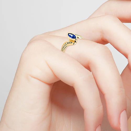 Gold over Sterling Women's Bypass Marquise Birthstone Fashion Class Ring - Image 4