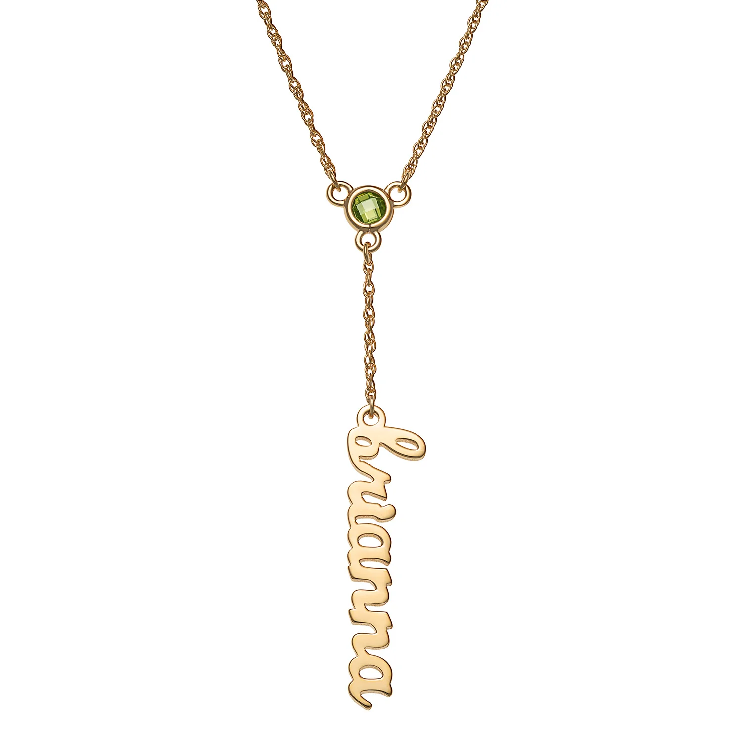 14K Gold over Sterling Lowercase Name and Birthstone Y-Necklace