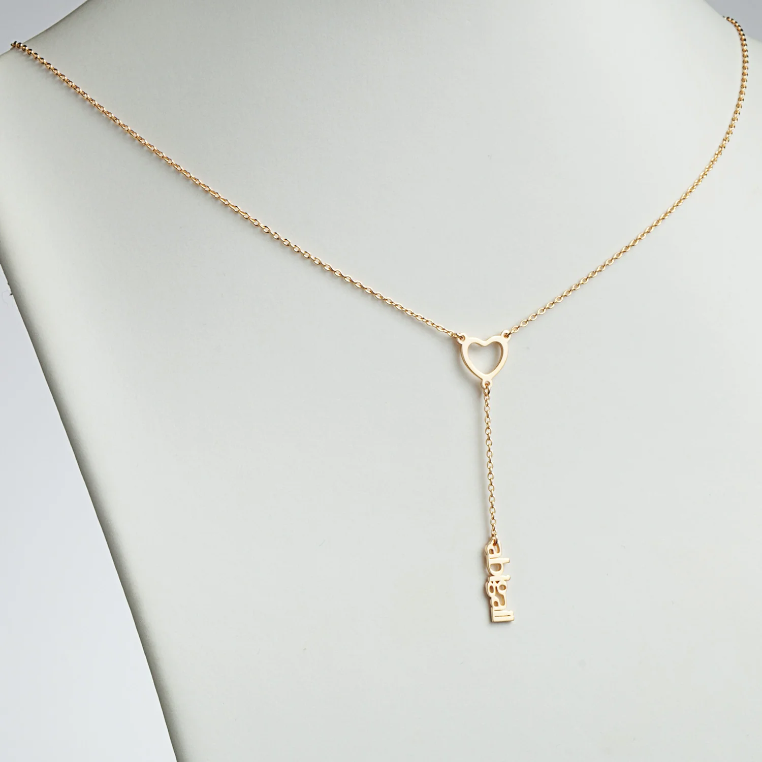14K Gold over Sterling Lowercase Name and Heart Y-Necklace - Image 2