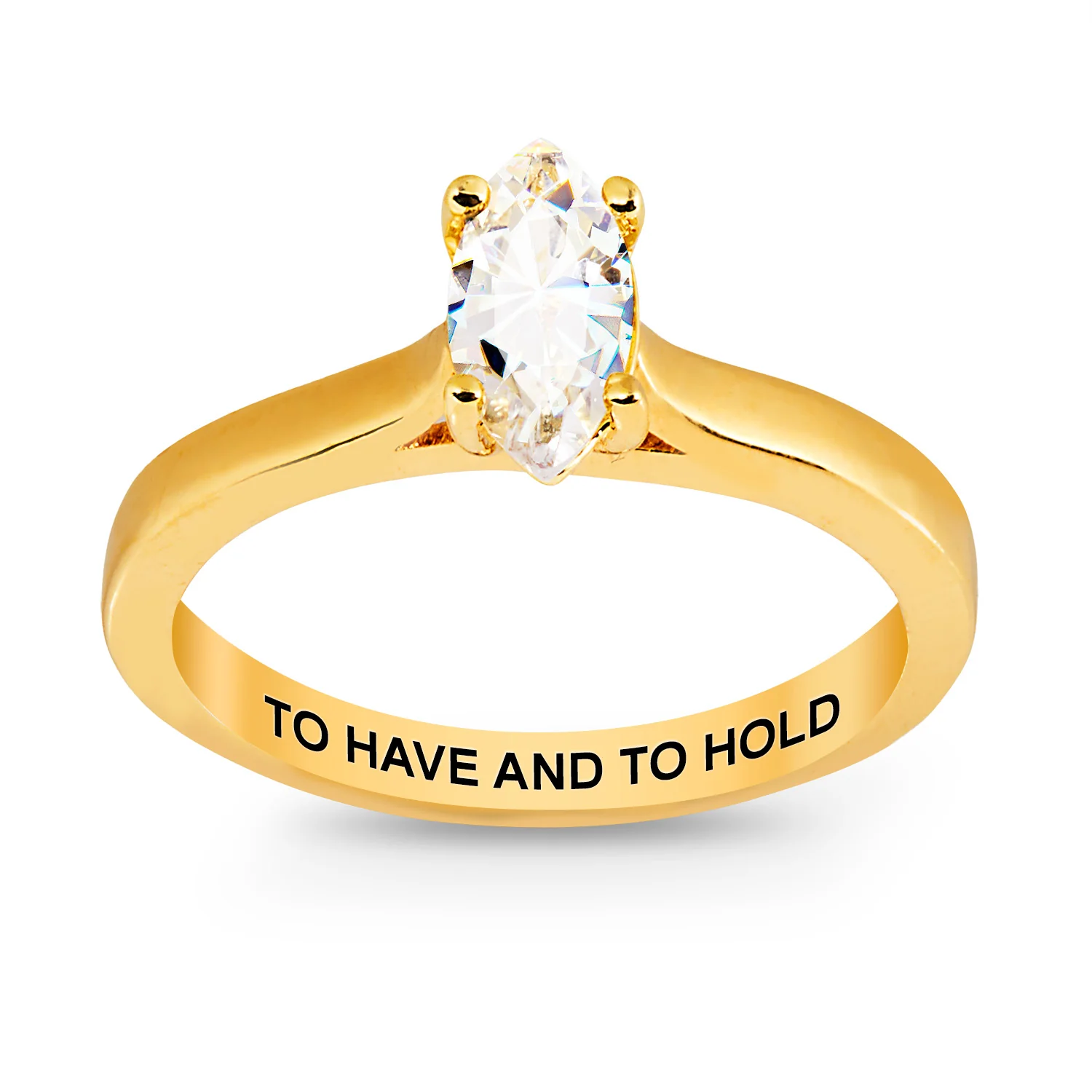 Gold over Sterling Marquise White Topaz Solitaire with Enhancer Engraved Engagement Ring Set - Image 5