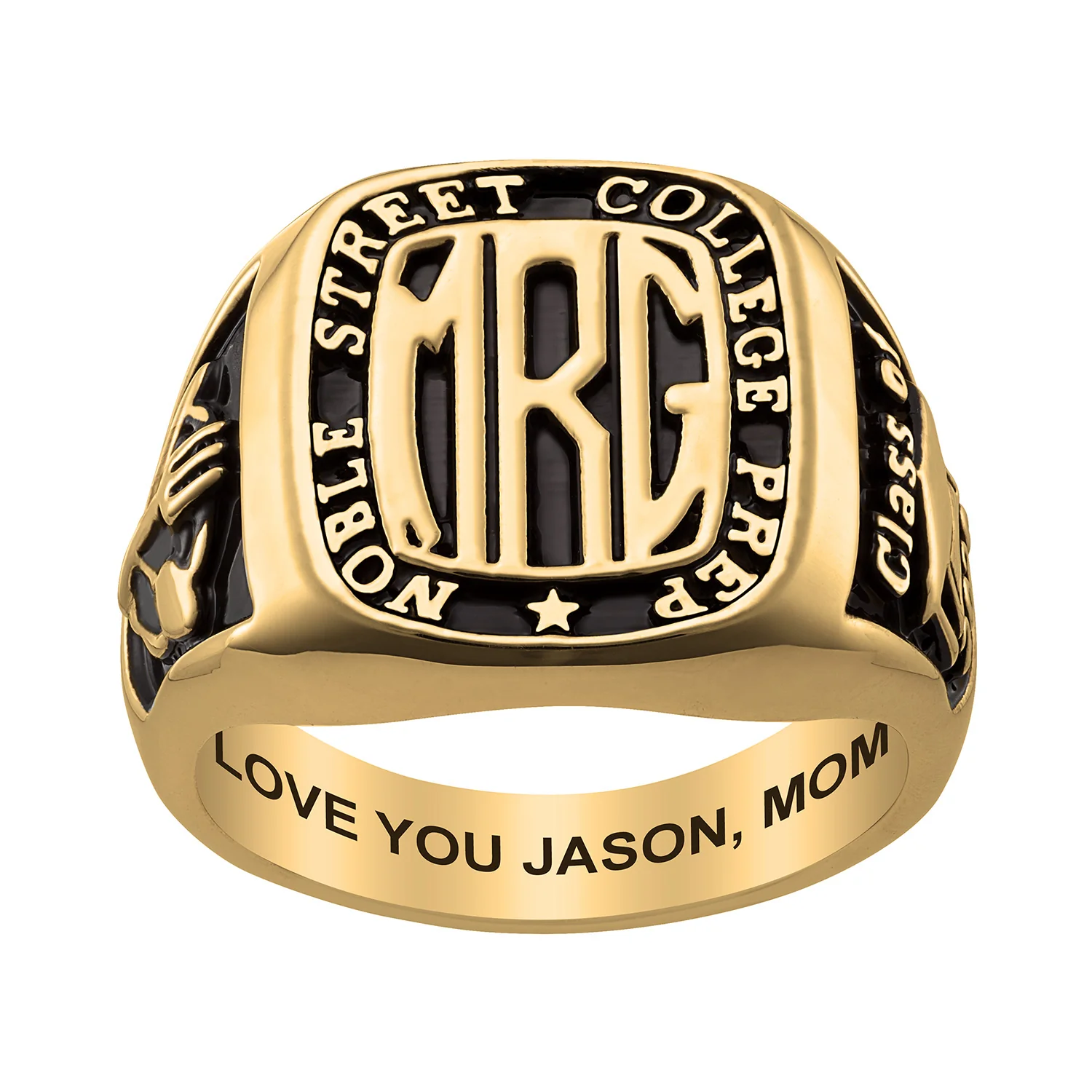 14K Gold over Sterling Men's Monogram Rectagular Class Ring