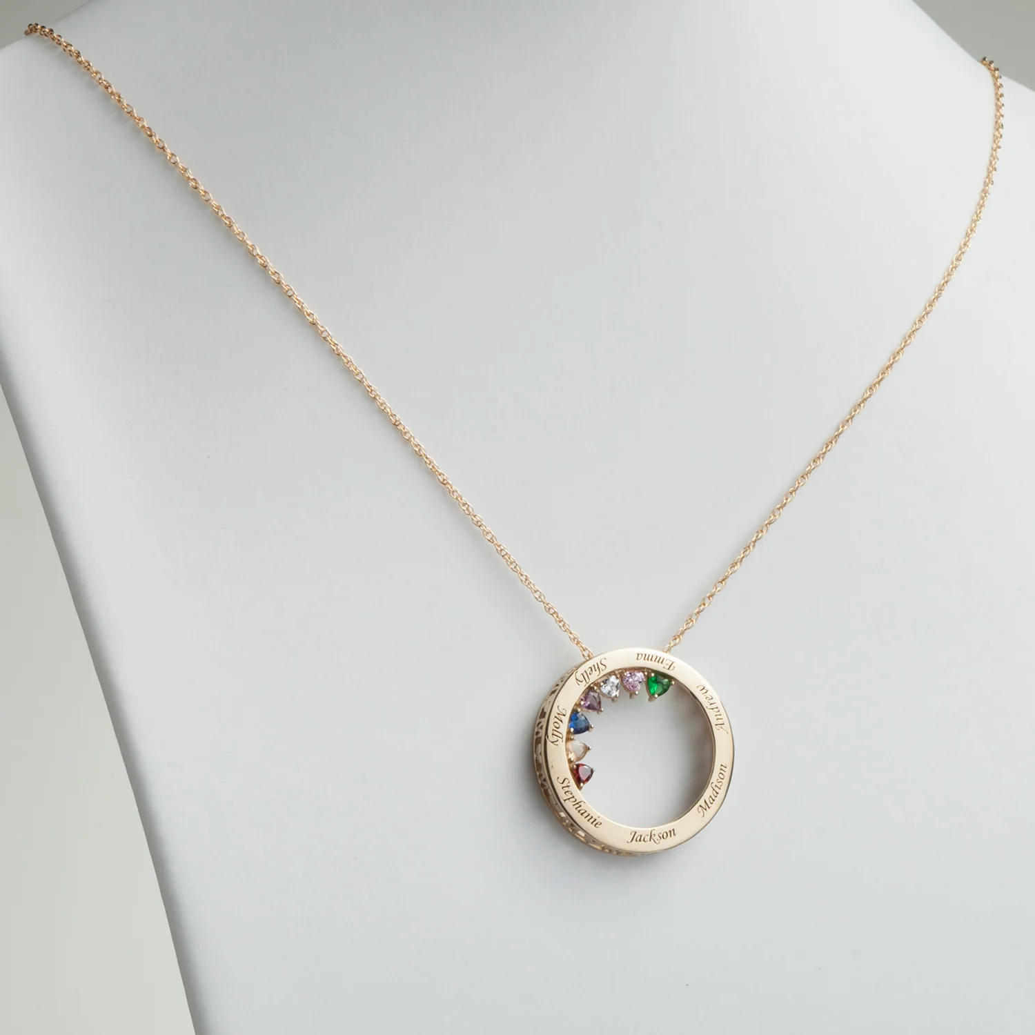 14K Gold over Sterling MOM Engravable Names and Birthstones Circle Pendant - Image 3