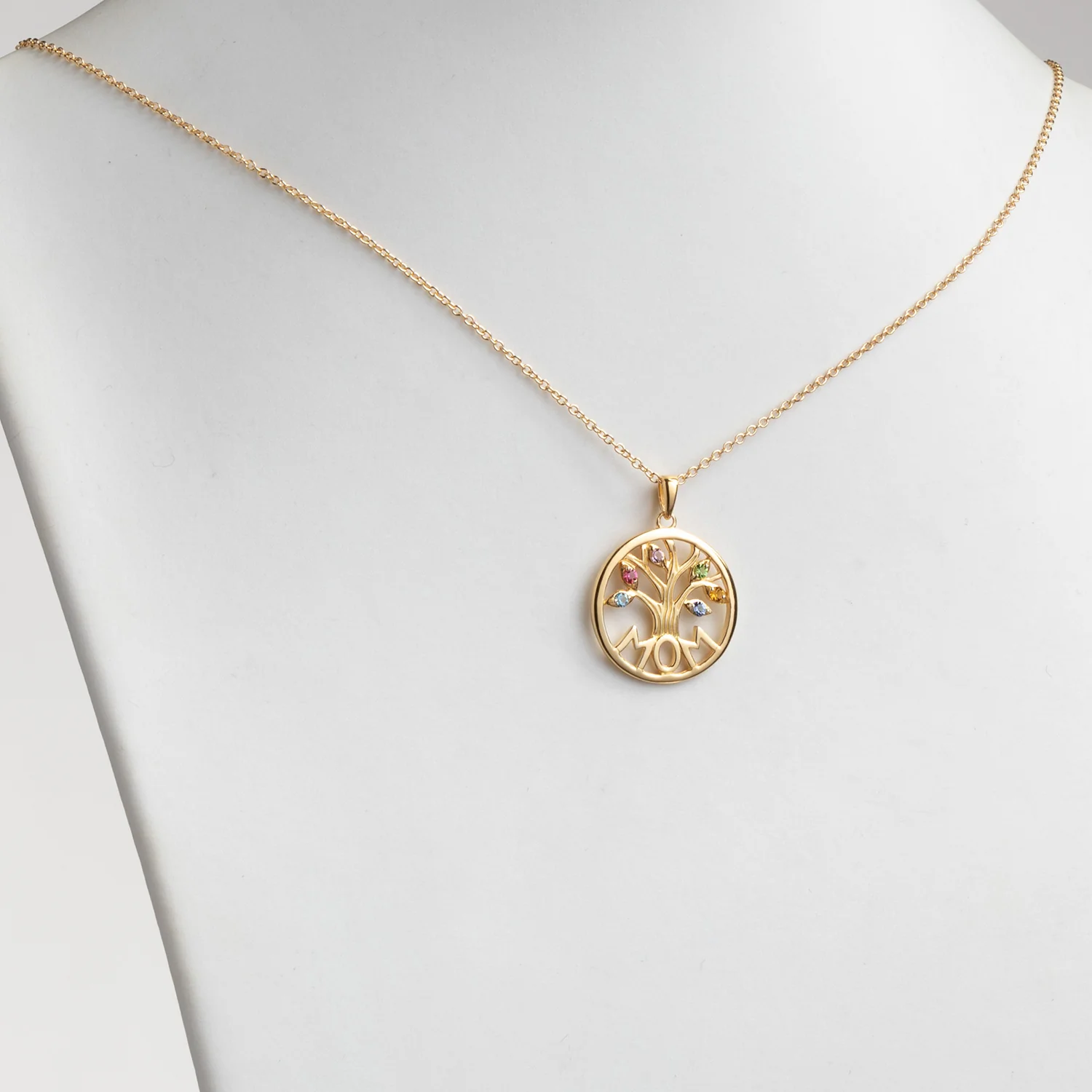 14K Gold over Sterling MOM Family Birthstone Tree Pendant - Image 2