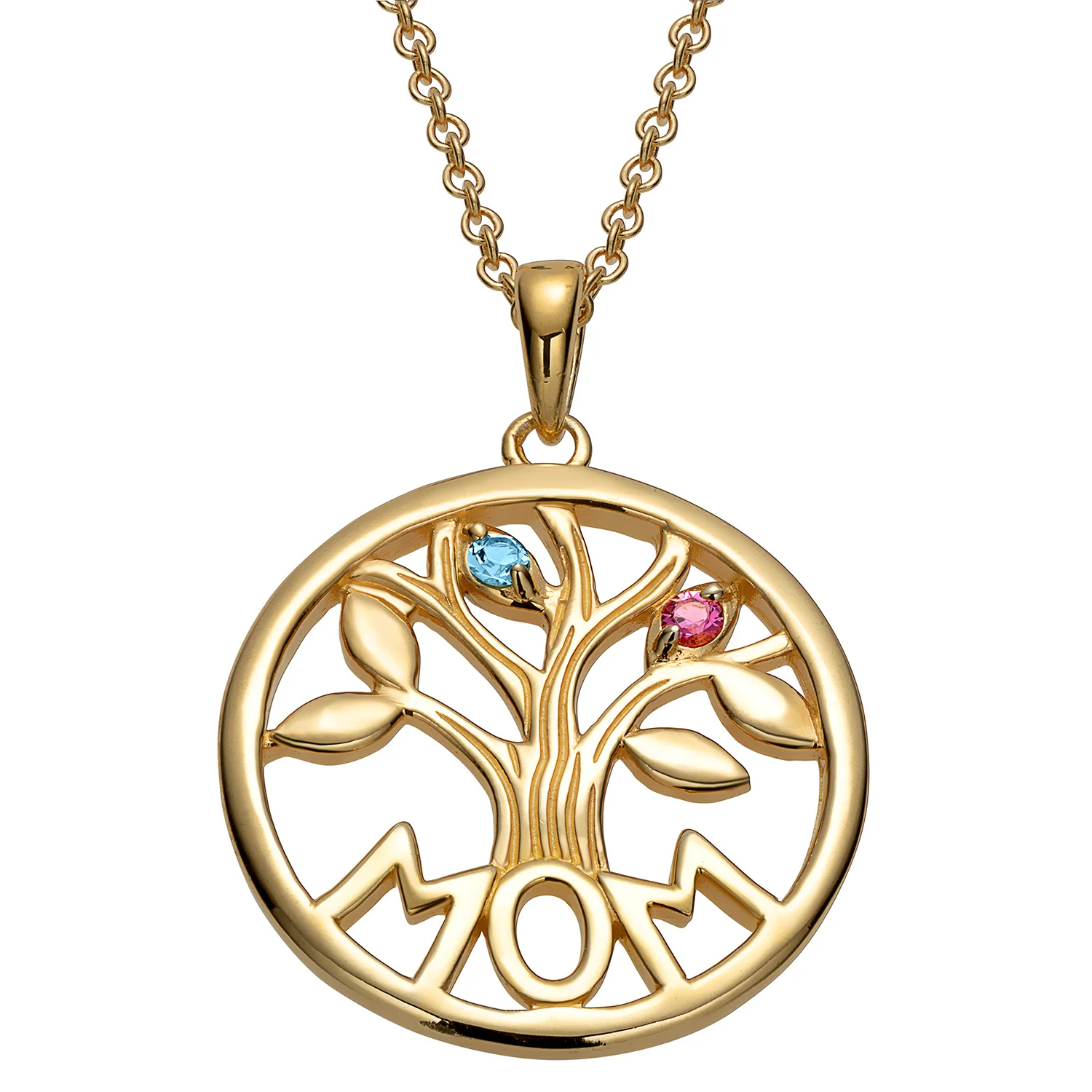 14K Gold over Sterling MOM Family Birthstone Tree Pendant - Image 3