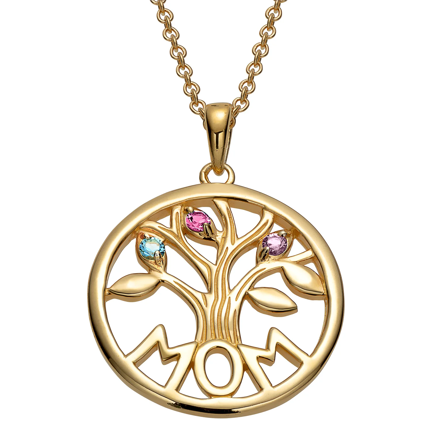 14K Gold over Sterling MOM Family Birthstone Tree Pendant - Image 4