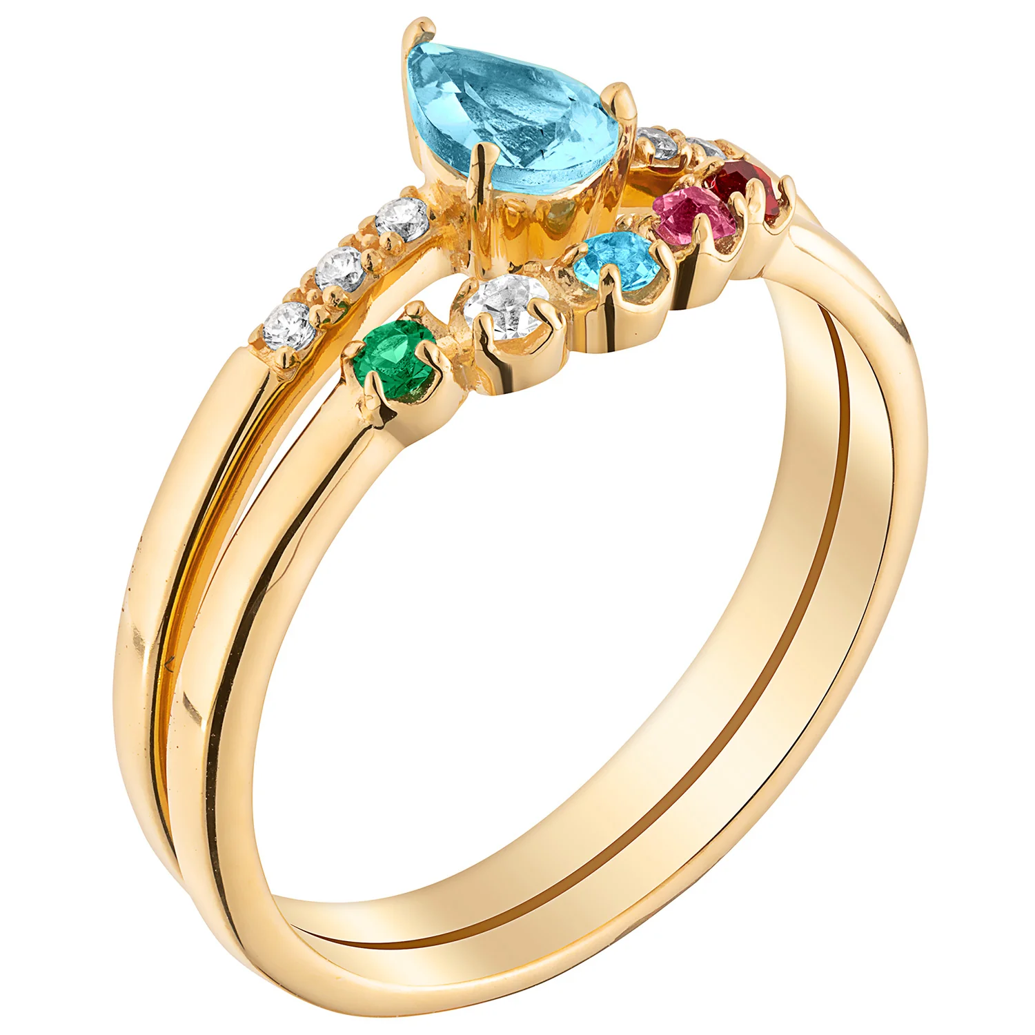 14K Gold over Sterling Mother's and Family Birthstone Ring - Image 2