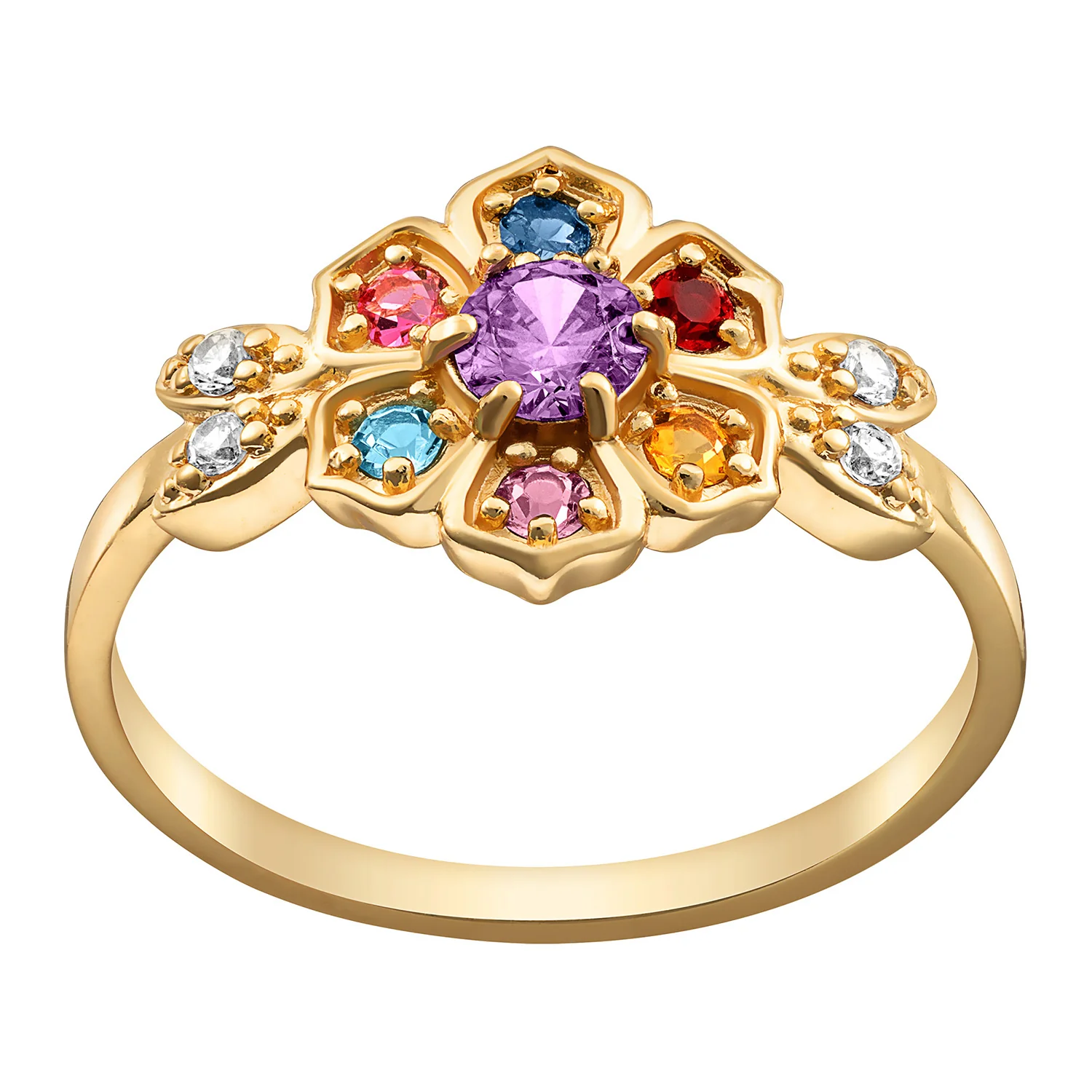 14K Gold over Sterling Mother's Family Flower Birthstone Ring