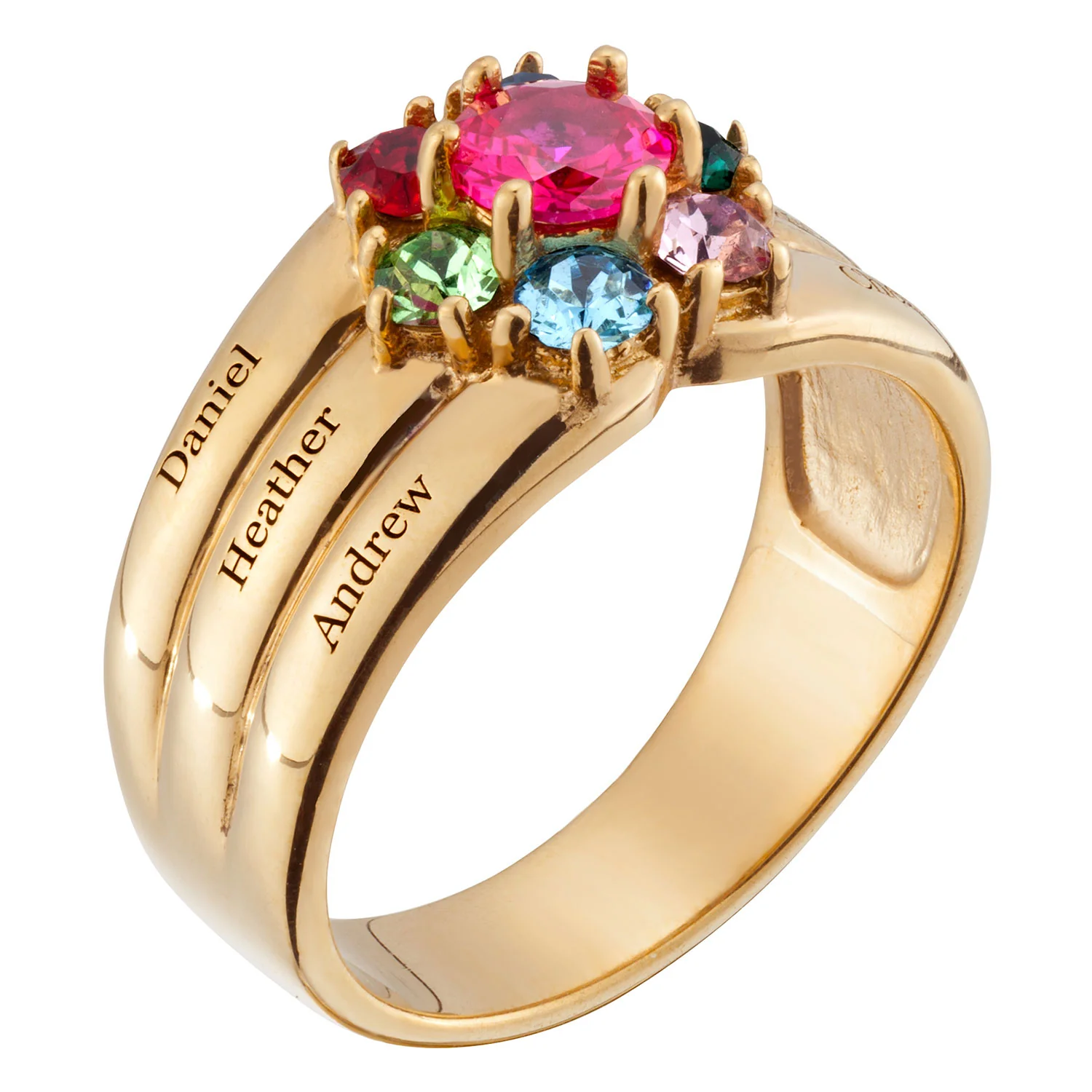 14K Gold over Sterling Mother's Round Birthstone Family Name Ring - Image 2