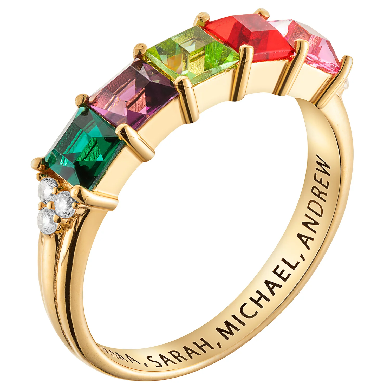 14K Gold over Sterling Mother's Square Birthstone Ring with CZ Accents - Image 3