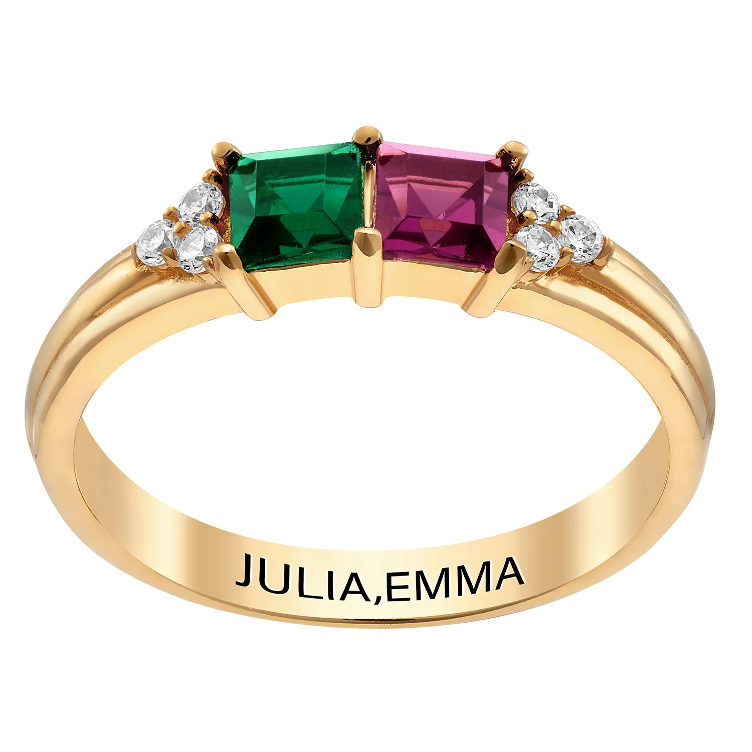 14K Gold over Sterling Mother's Square Birthstone Ring with CZ Accents - Image 4