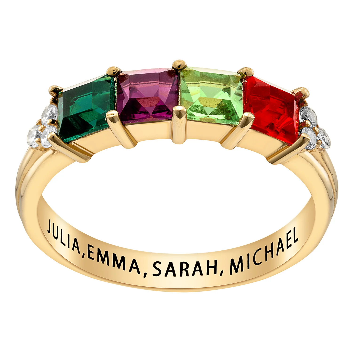 14K Gold over Sterling Mother's Square Birthstone Ring with CZ Accents - Image 5