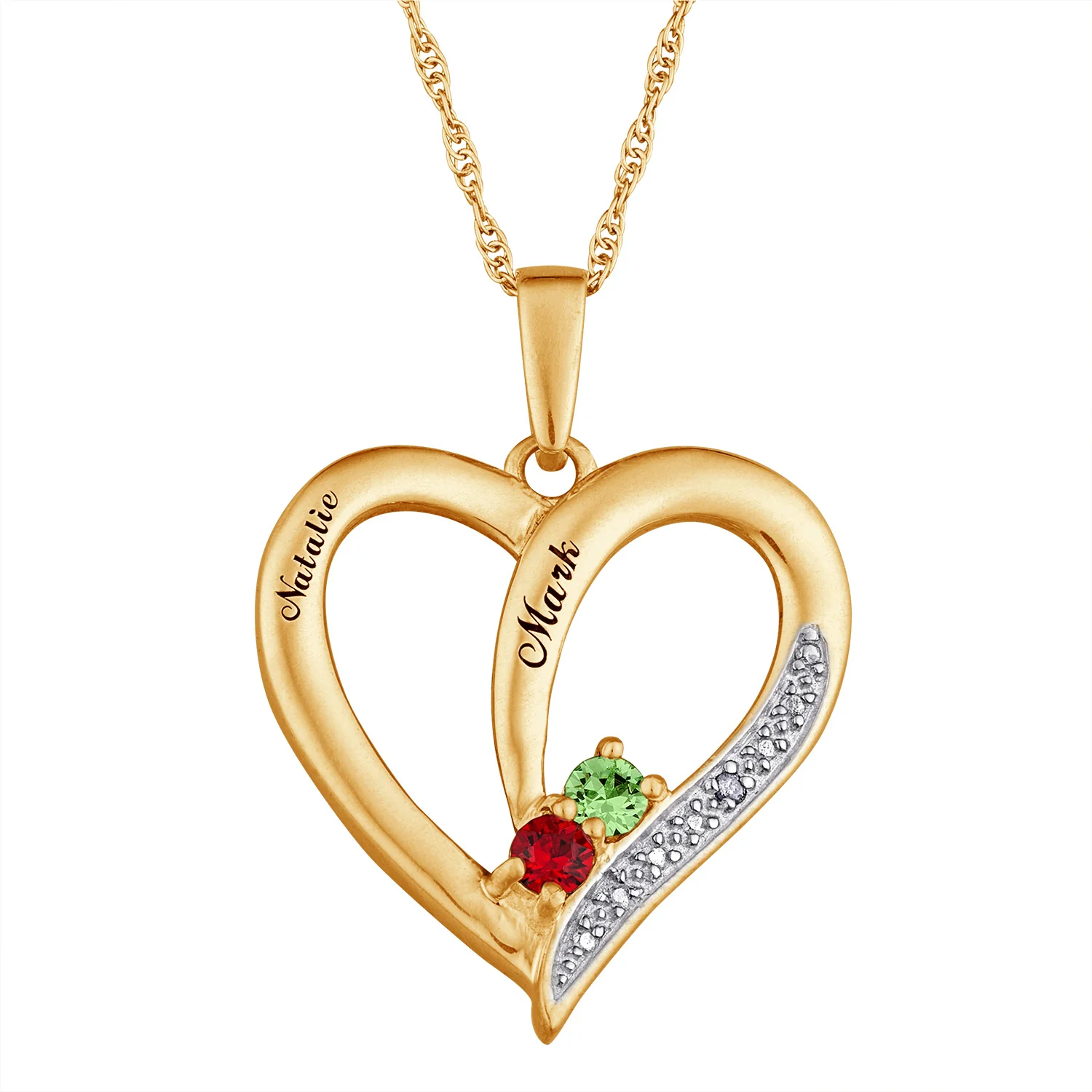 14K Gold over Sterling Name and Birthstone Heart Necklace