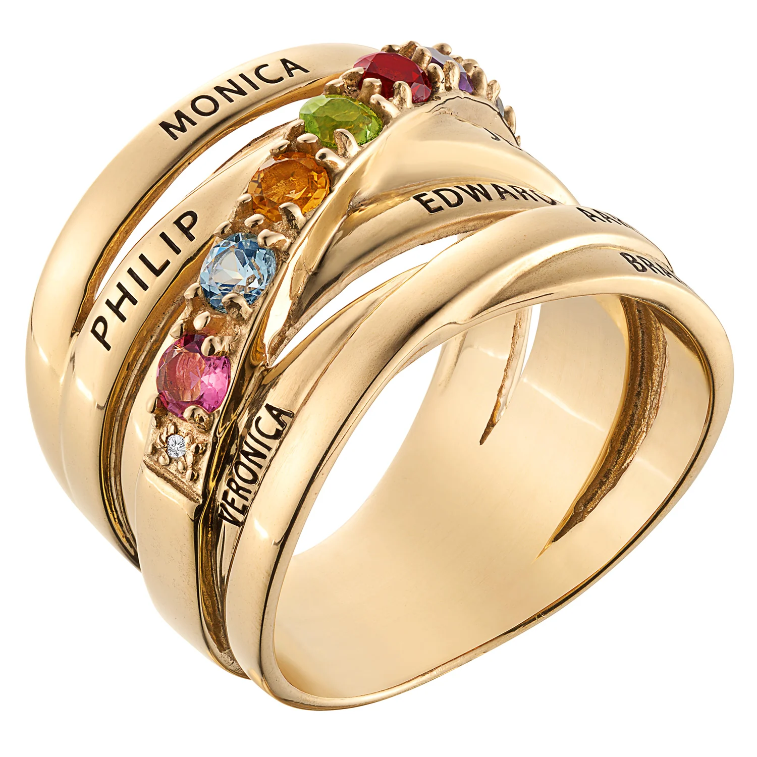 14K Gold over Sterling Name and Genuine Birthstone Ring with Diamond Accent - Image 2