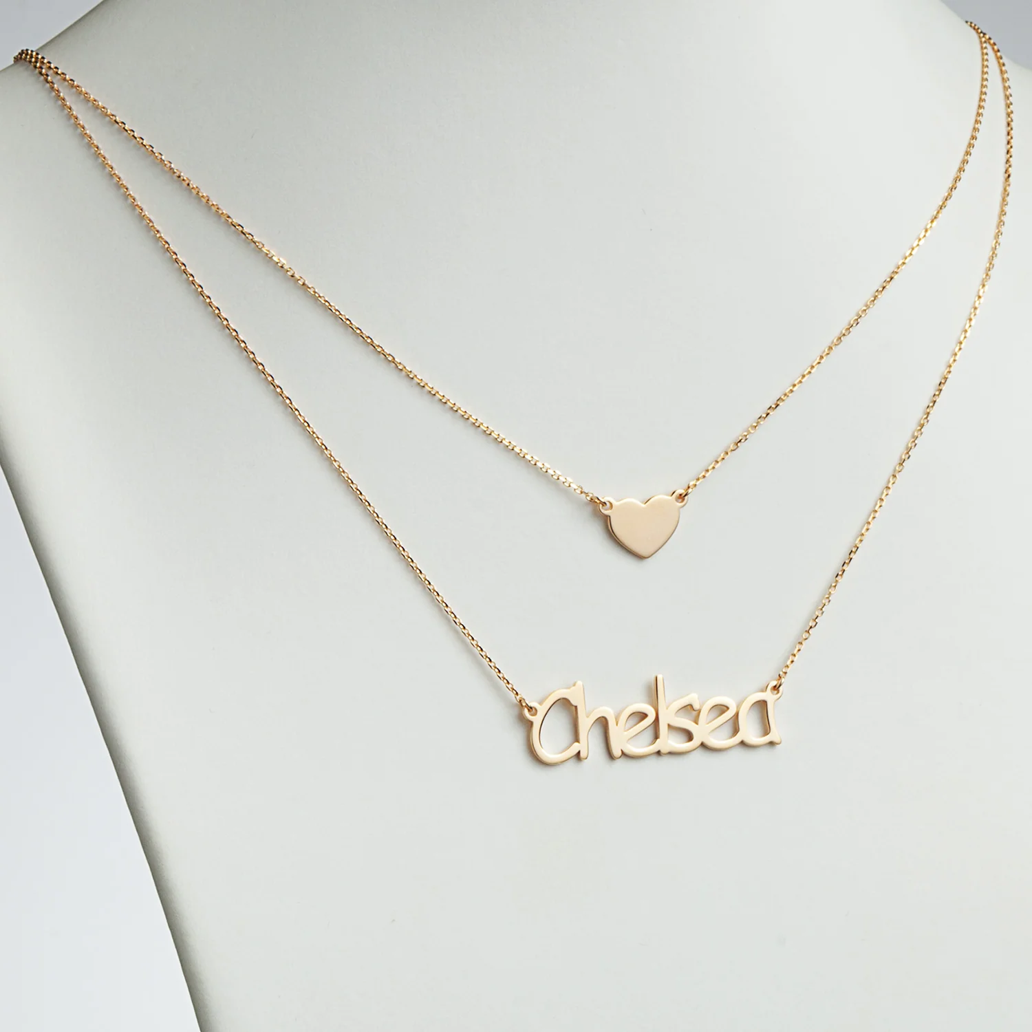 14K Gold over Sterling Name and Heart Layered Double Necklace - Image 2