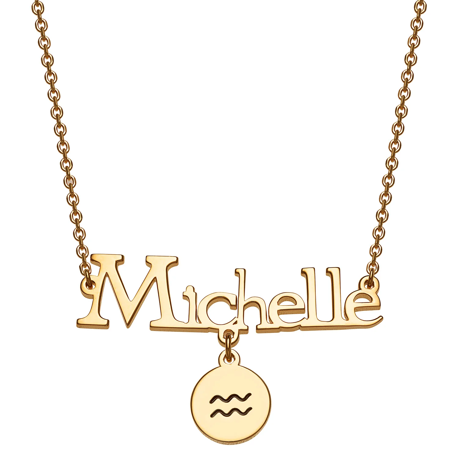 14K Gold over Sterling Name and Zodiac Symbol Charm Necklace
