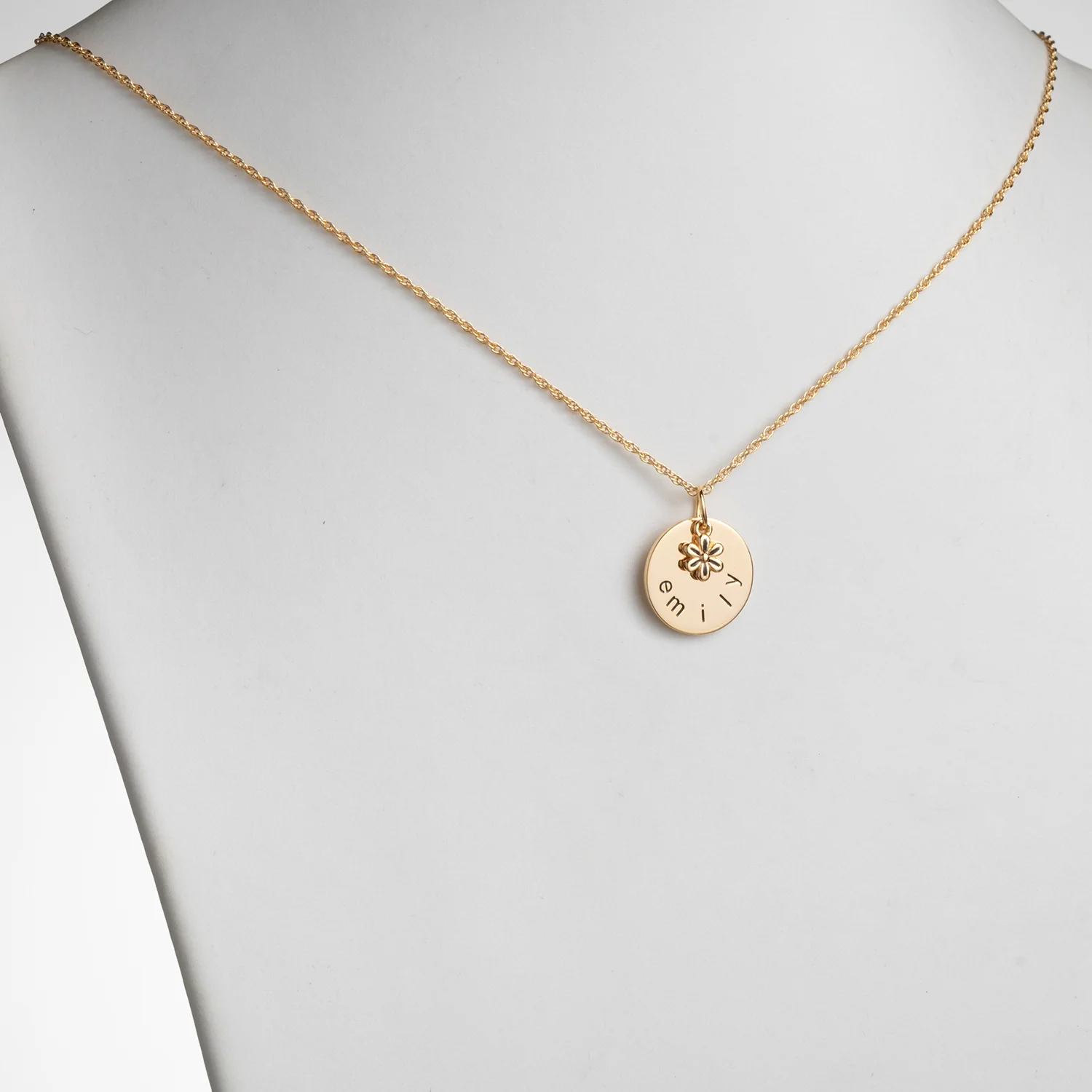 14K Gold over Sterling Name Disc with Flower Charm Necklace - Image 2