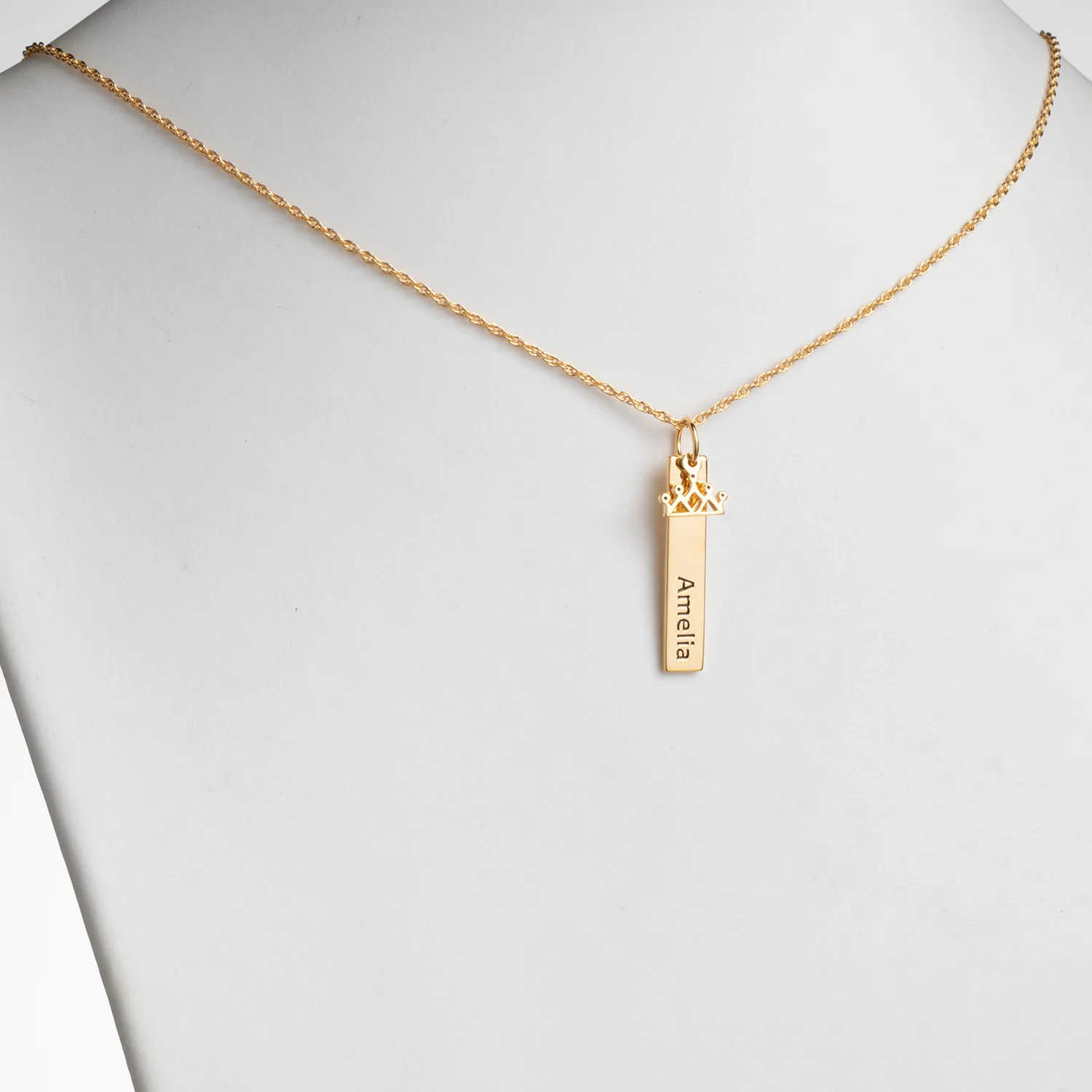 14K Gold over Sterling Name Tag with Crown Charm Necklace - Image 2