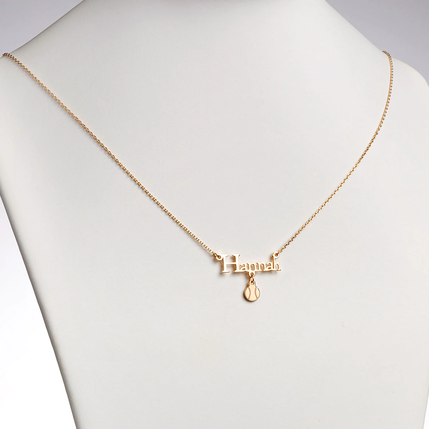 14K Gold over Sterling Name with Baseball Charm Necklace - Image 2