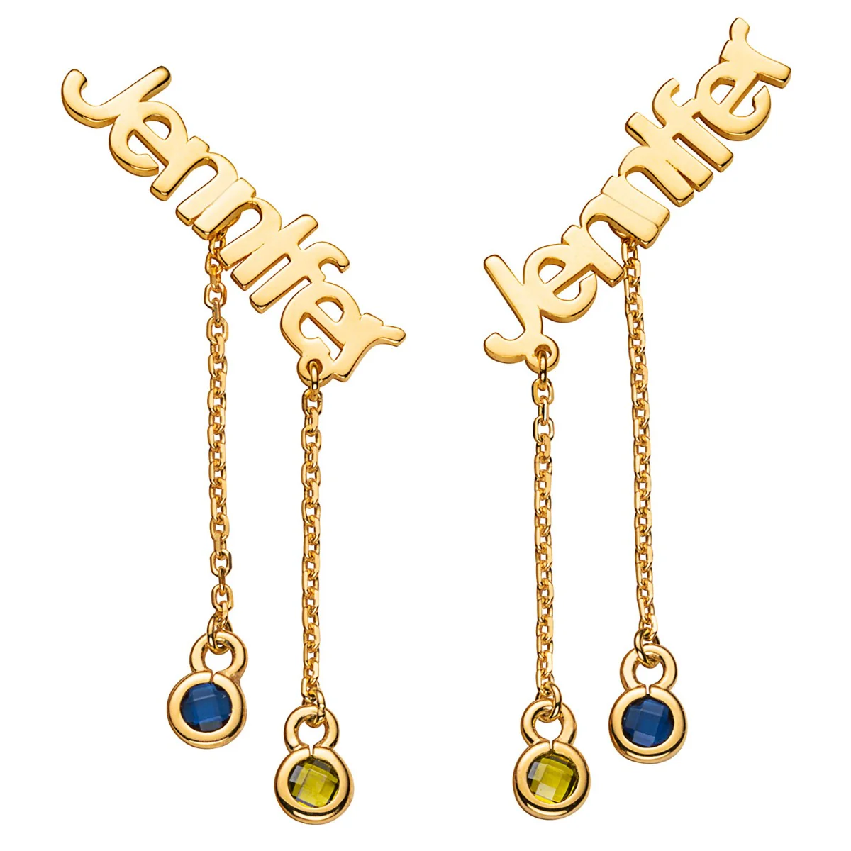 14K Gold over Sterling Name with Birthstone Dangle Crawler Earrings