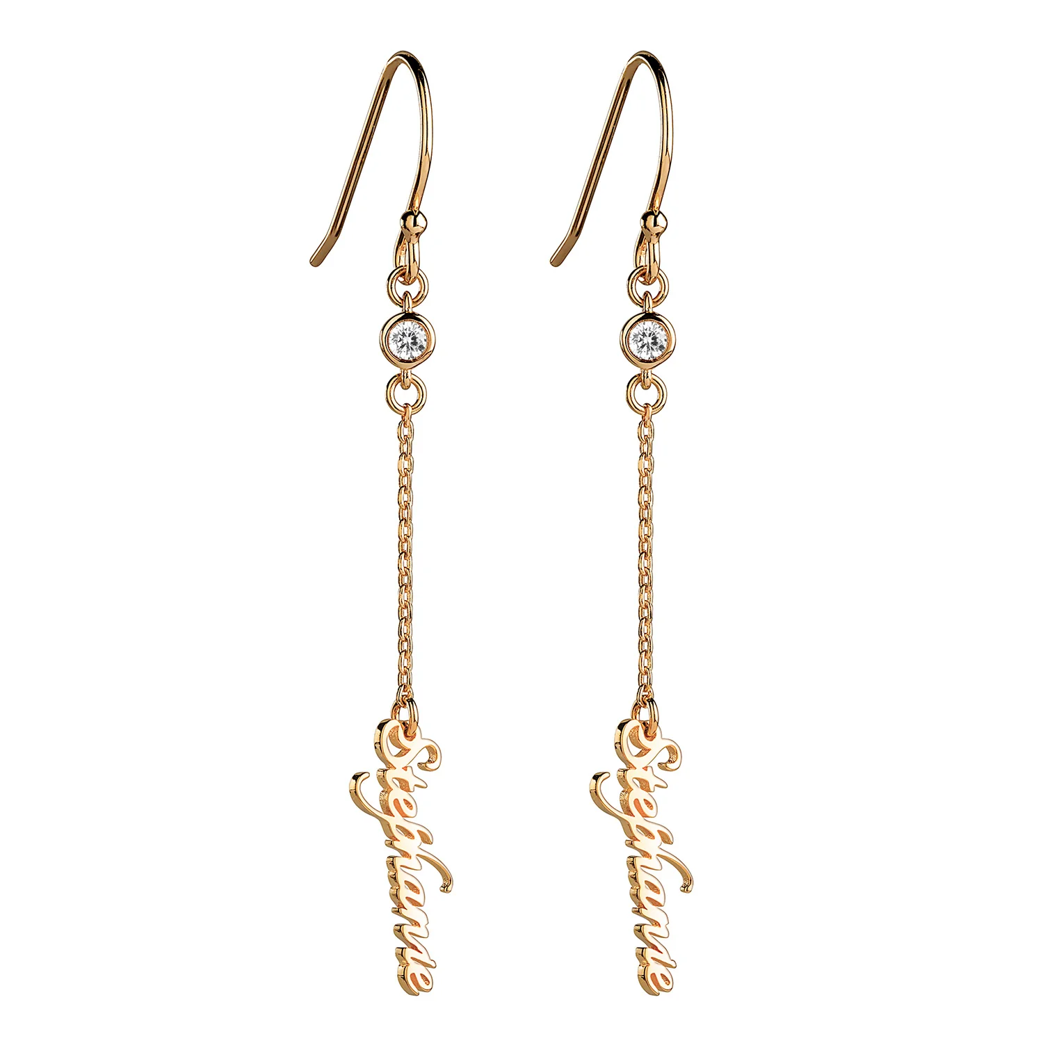 14K Gold over Sterling Name with Birthstone Dangle Earring