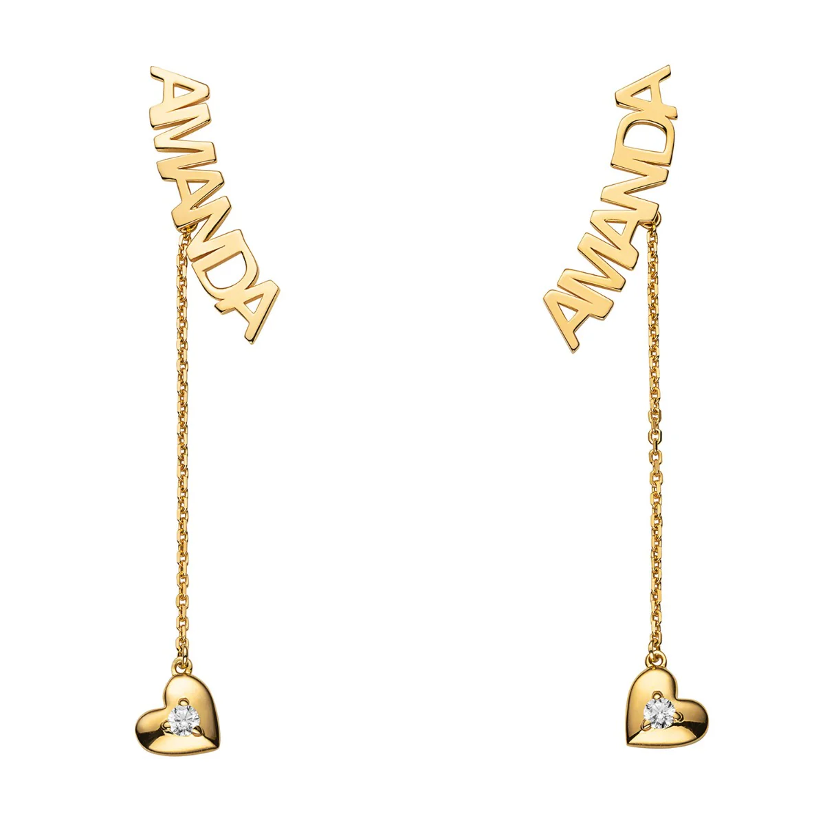 14K Gold over Sterling Name with Birthstone Heart Dangle Crawler Earrings