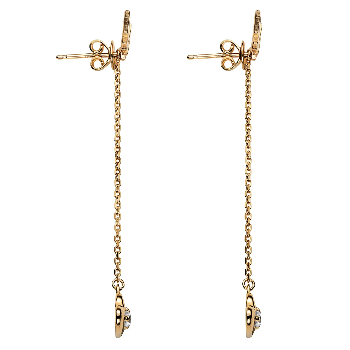14K Gold over Sterling Name with Birthstone Heart Dangle Crawler Earrings - Image 4