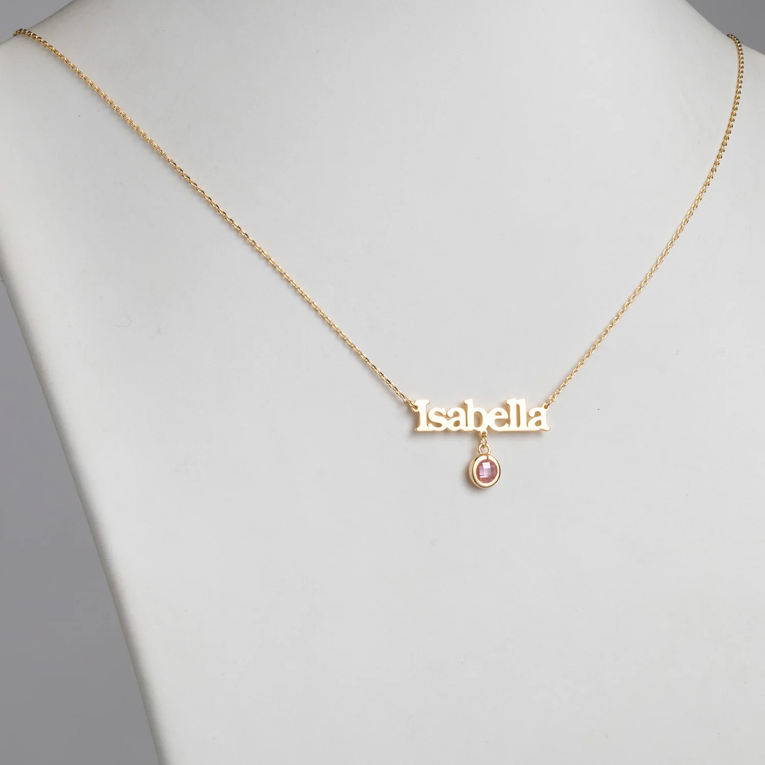 14K Gold over Sterling Name Birthstone Necklace - Image 2