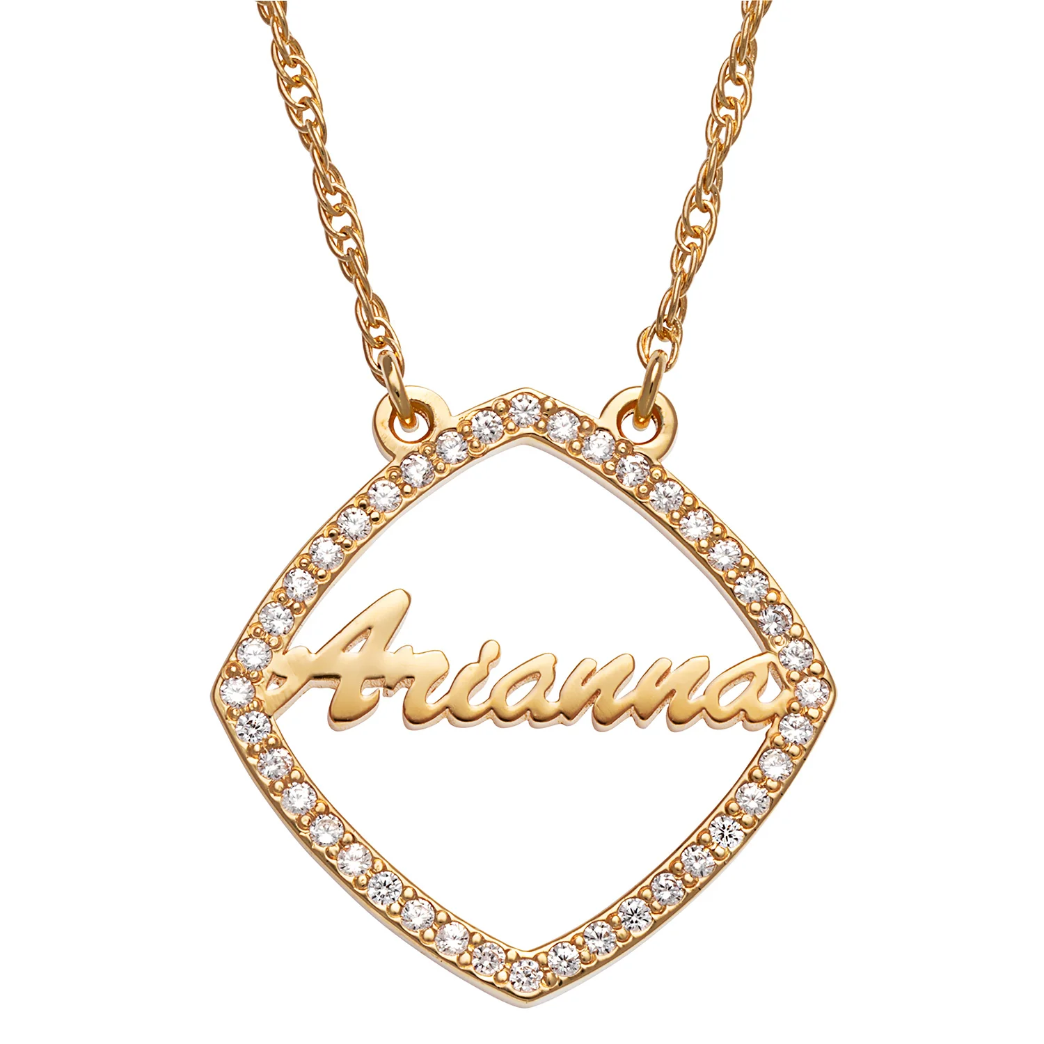 14K Gold over Sterling Name with CZ Surround Necklace